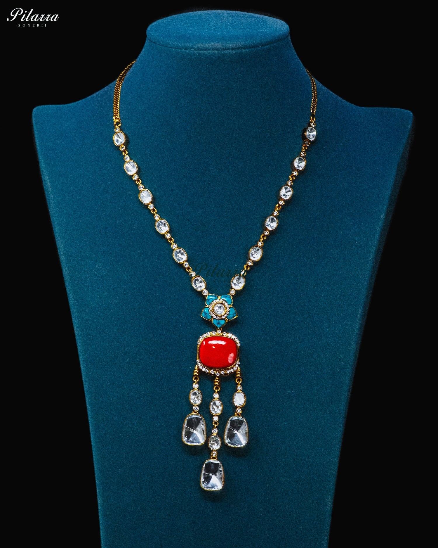 Coral Emerald Drop Necklace Set
