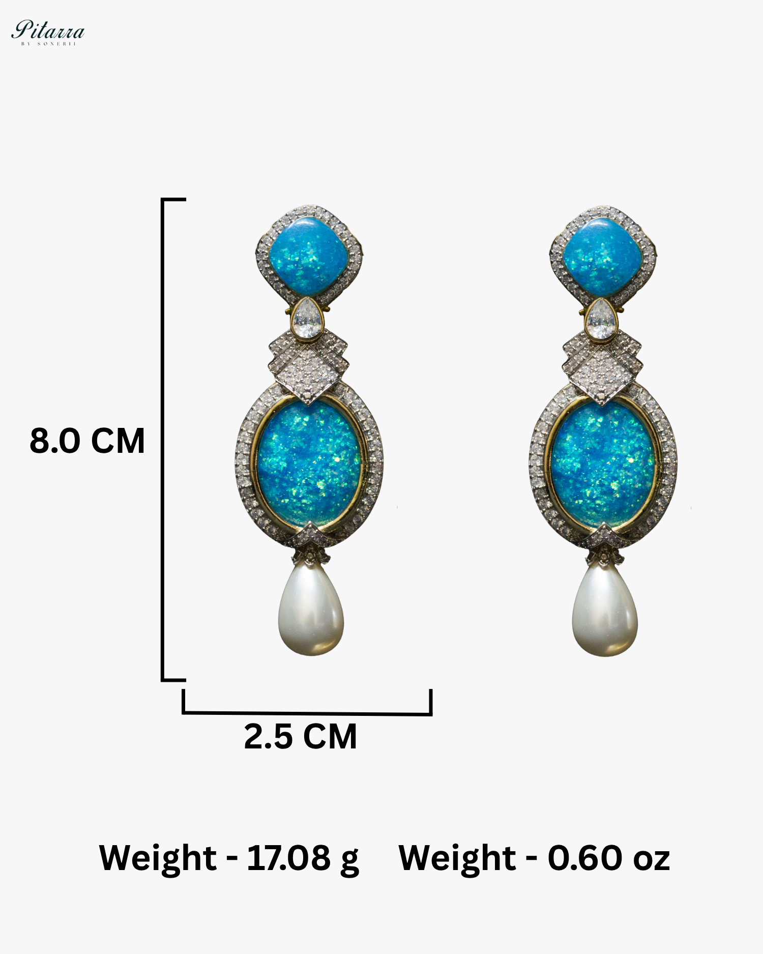 Ocean Blue Pearl Stone Silver CZ Dangler Earrings