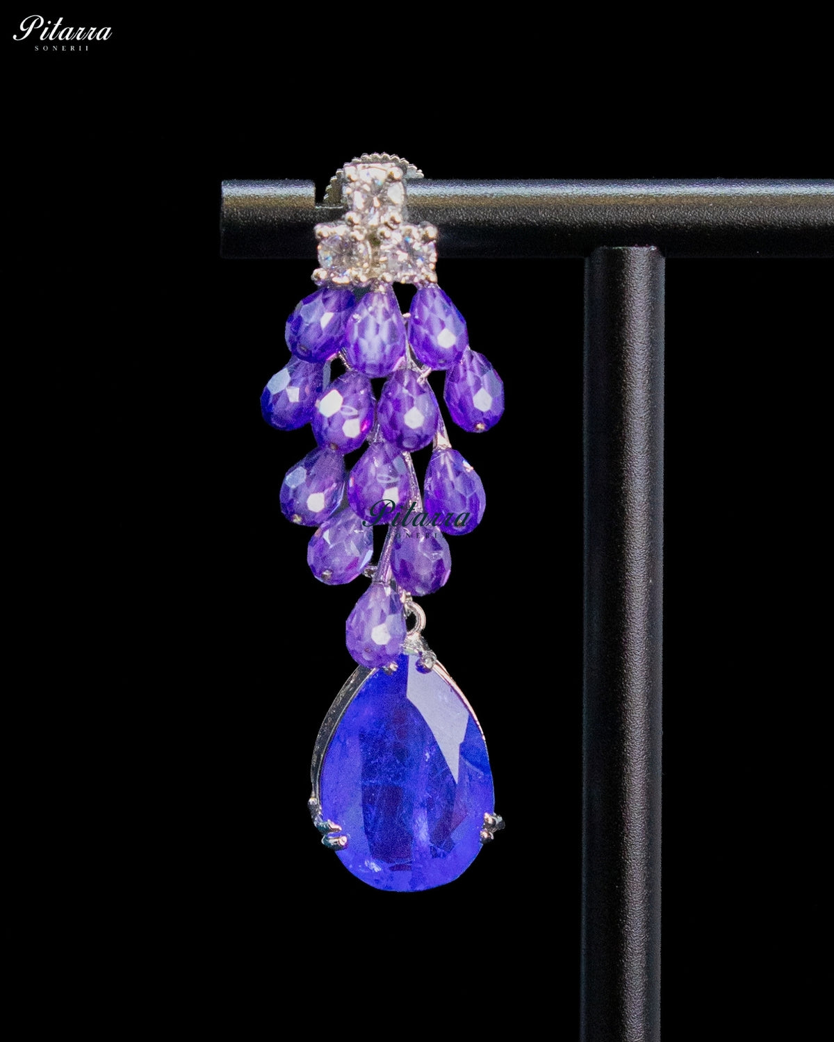 Blue and Purple Crystal Tassel Lariat Necklace Set