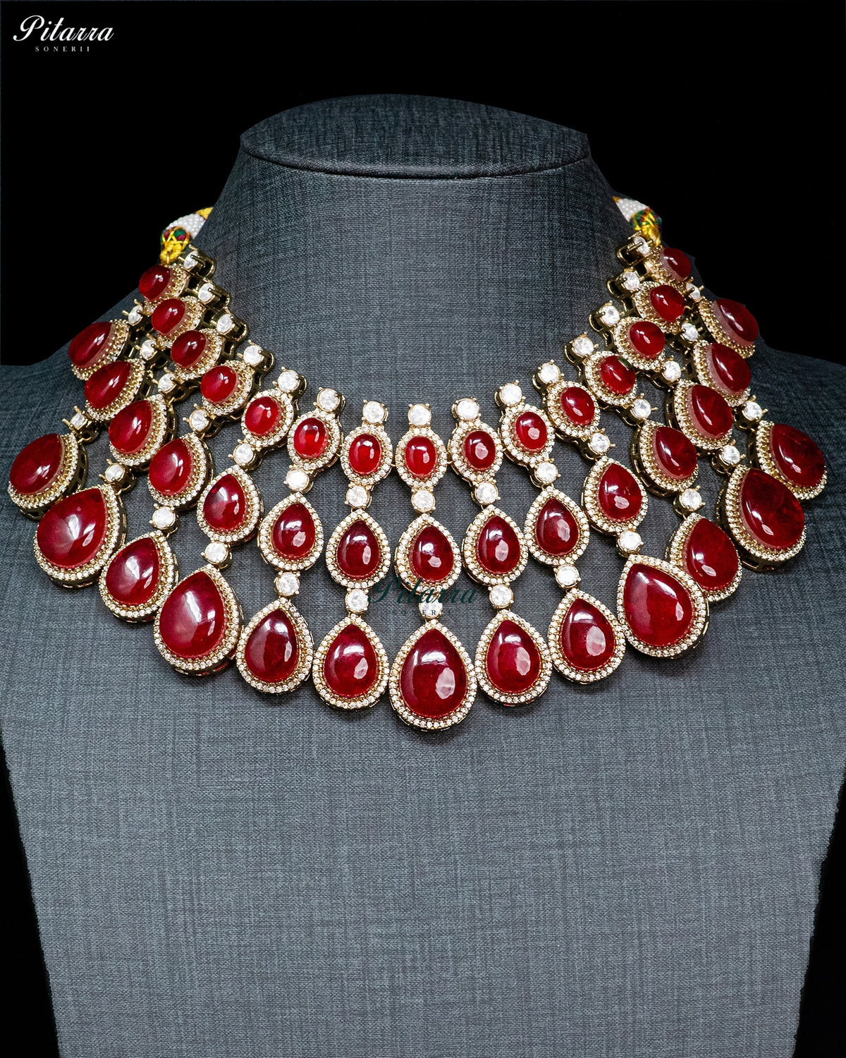 Red Teardrop Kundan Choker Set