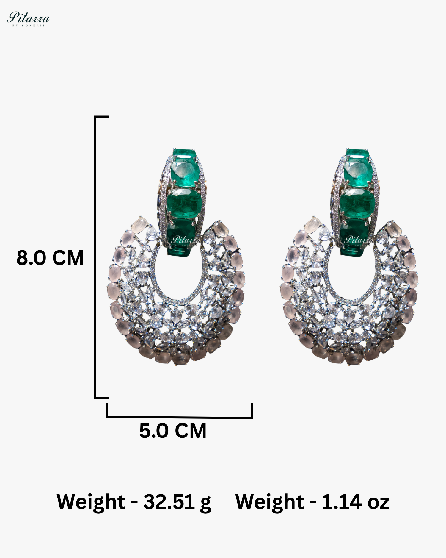 Emerald Stone White Layer Cubic Zirconia Dangler Earrings