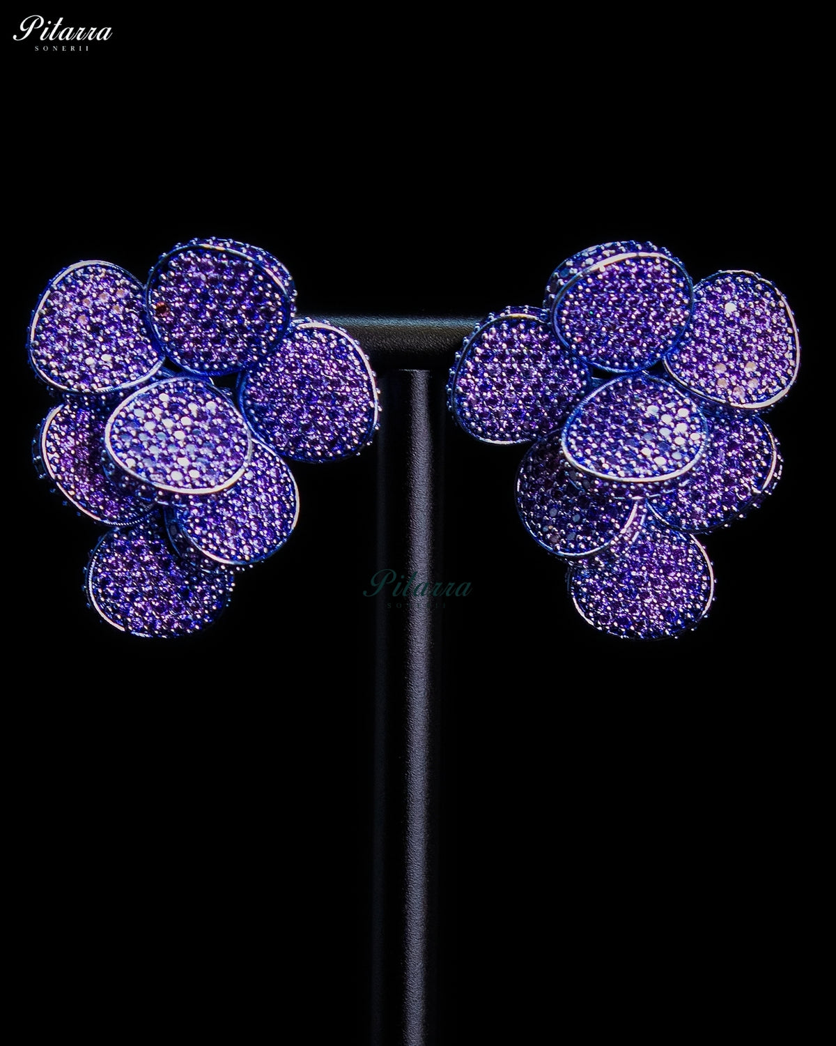 Amethyst Purple Crystal Floral Cluster Statement Stud Earrings