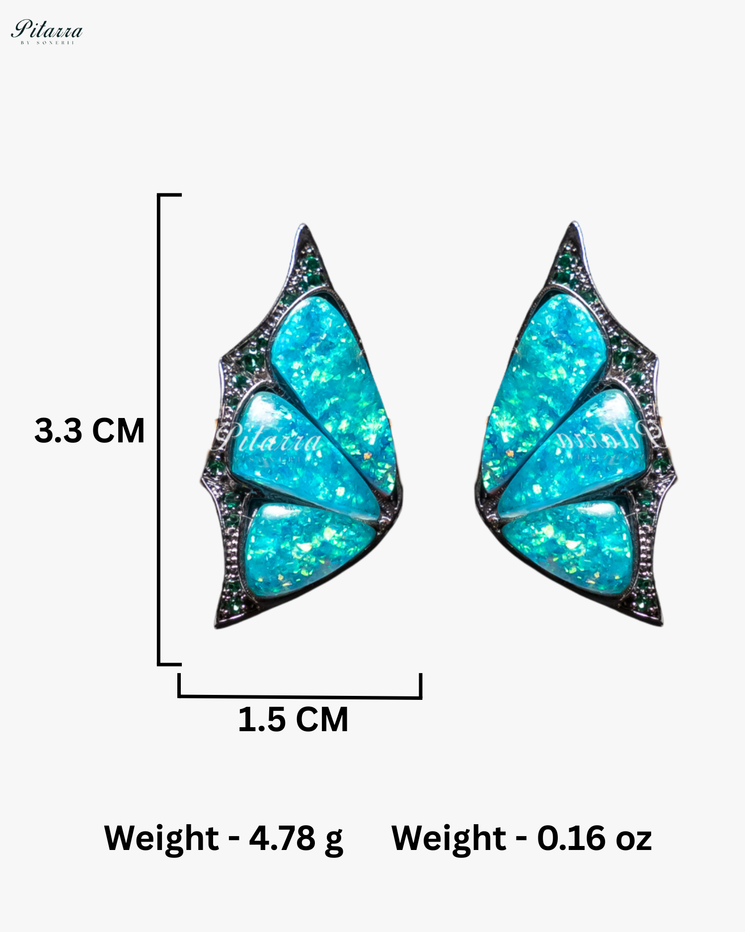 Aqua Blue Wing Shape CZ Crystal Stud Earrings