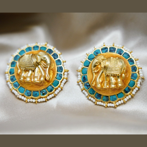 Gold Toned Elephant Art Stud Earrings