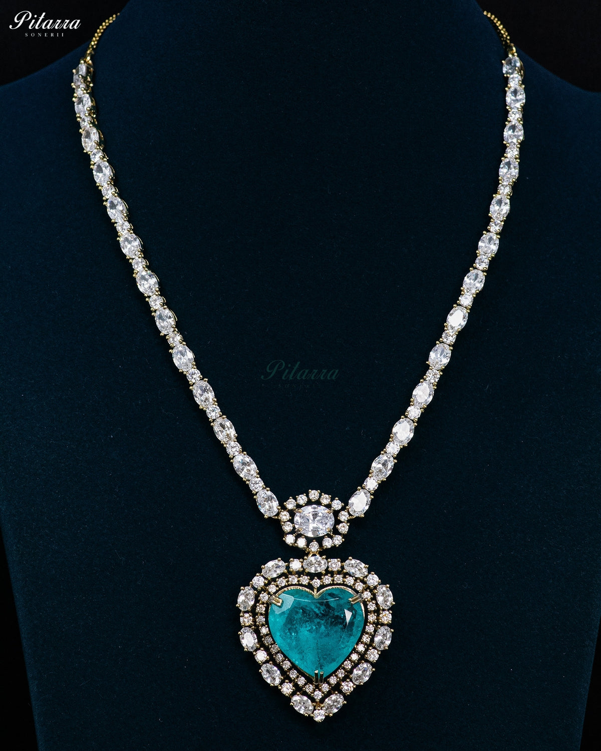 Aqua Blue Heart Kundan Long Necklace Set