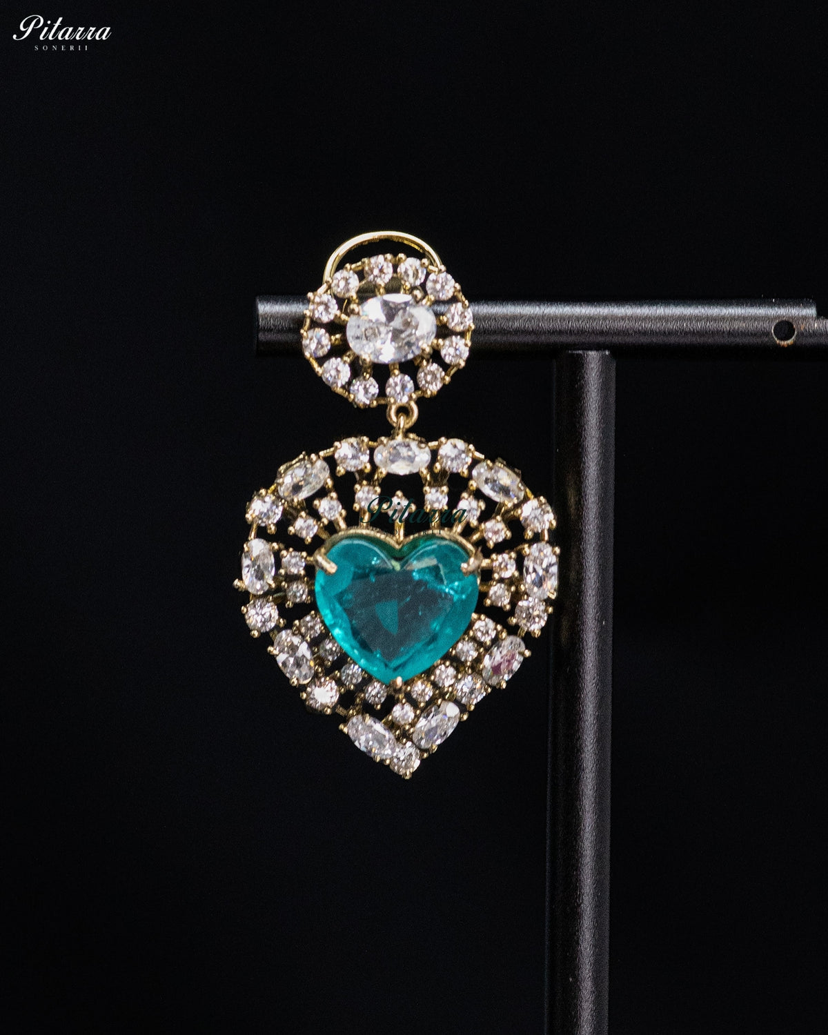 Aqua Blue Heart Kundan Long Necklace Set