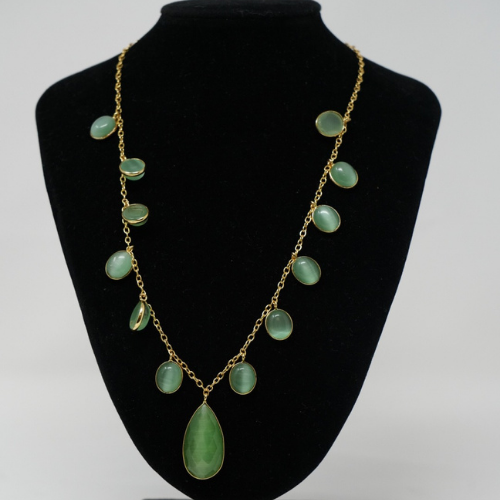 Gold-Toned & Green Beads Minimal Necklace