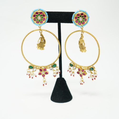 Golden Big Hoops with Maroon Beads earrings