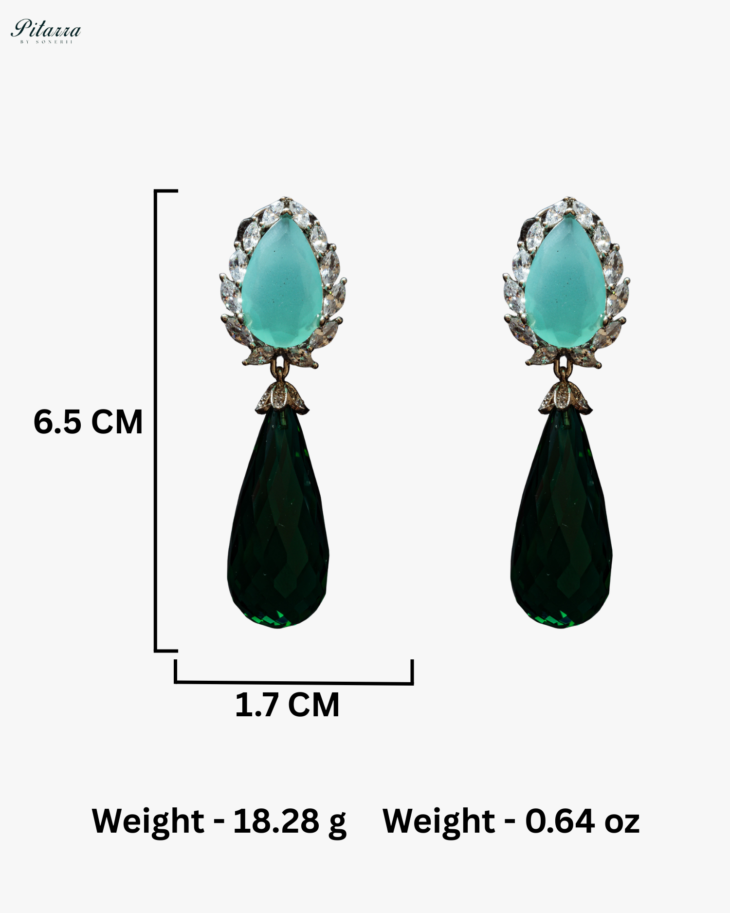 Silver Finish Blue and Green CZ Drop Earrings