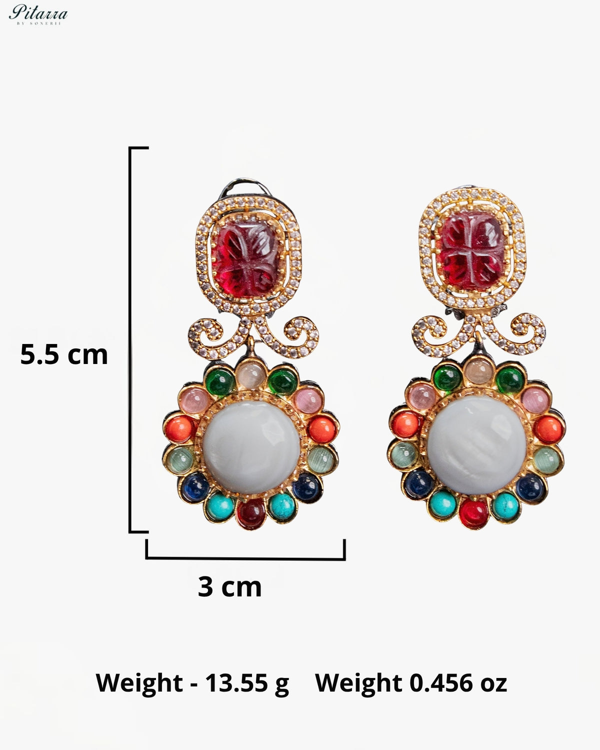 Ruby Red Multicolor Kundan Style Gold Tone Traditional Dangler Earrings