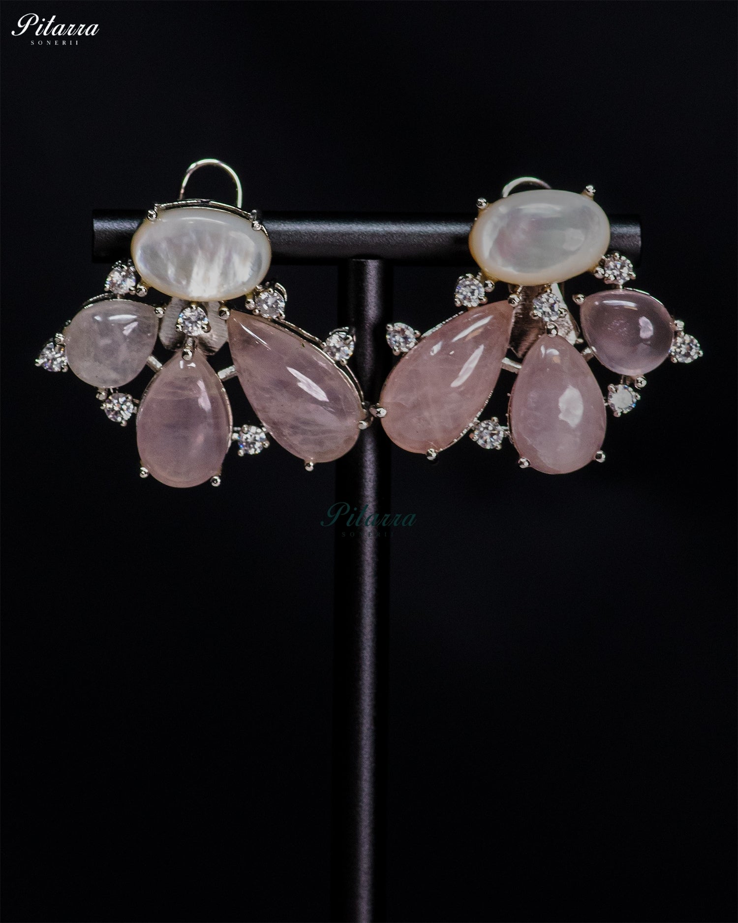Pink Crystal Floral Stud Earrings