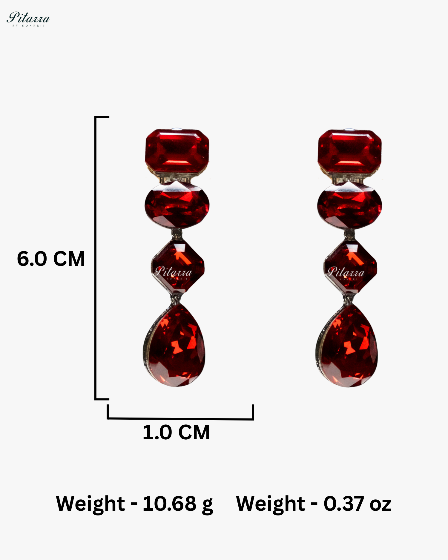 Red Stone Studded Geometric Crystal Drop Earrings