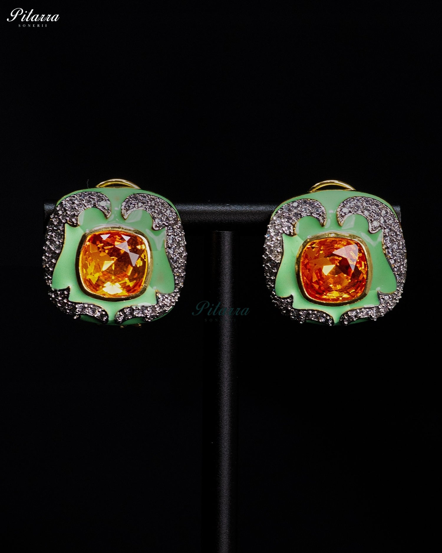 Mint Amber Crystal Statement Earrings