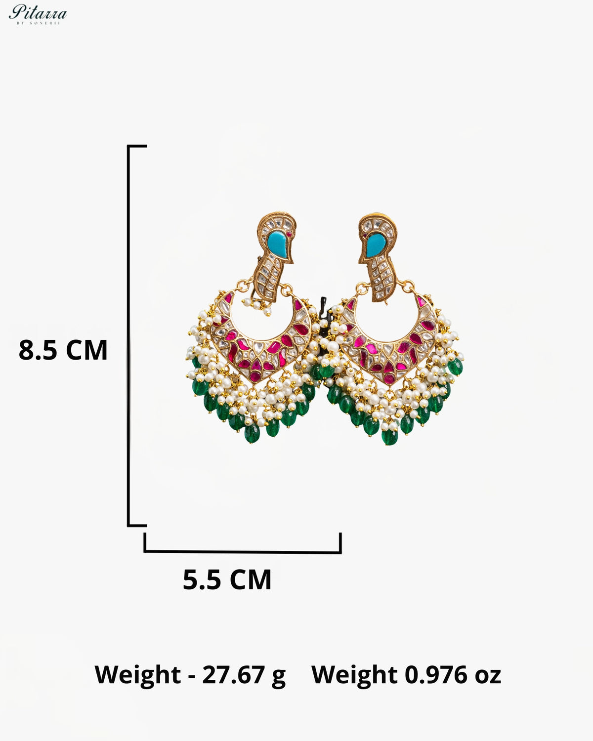 Ruby Green Pearl Kundan Chandbali Earrings