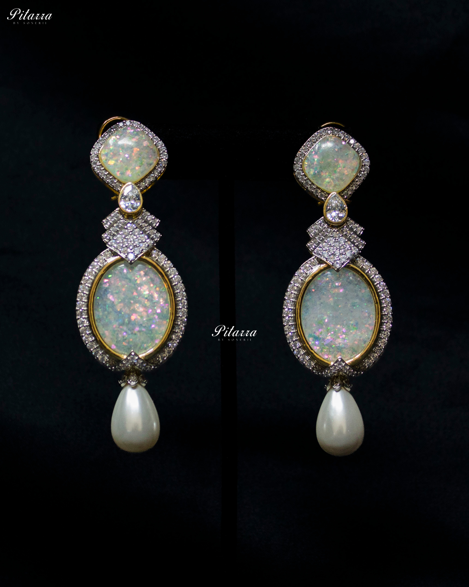 Silver Stone Pearl Silver CZ Dangler Earrings