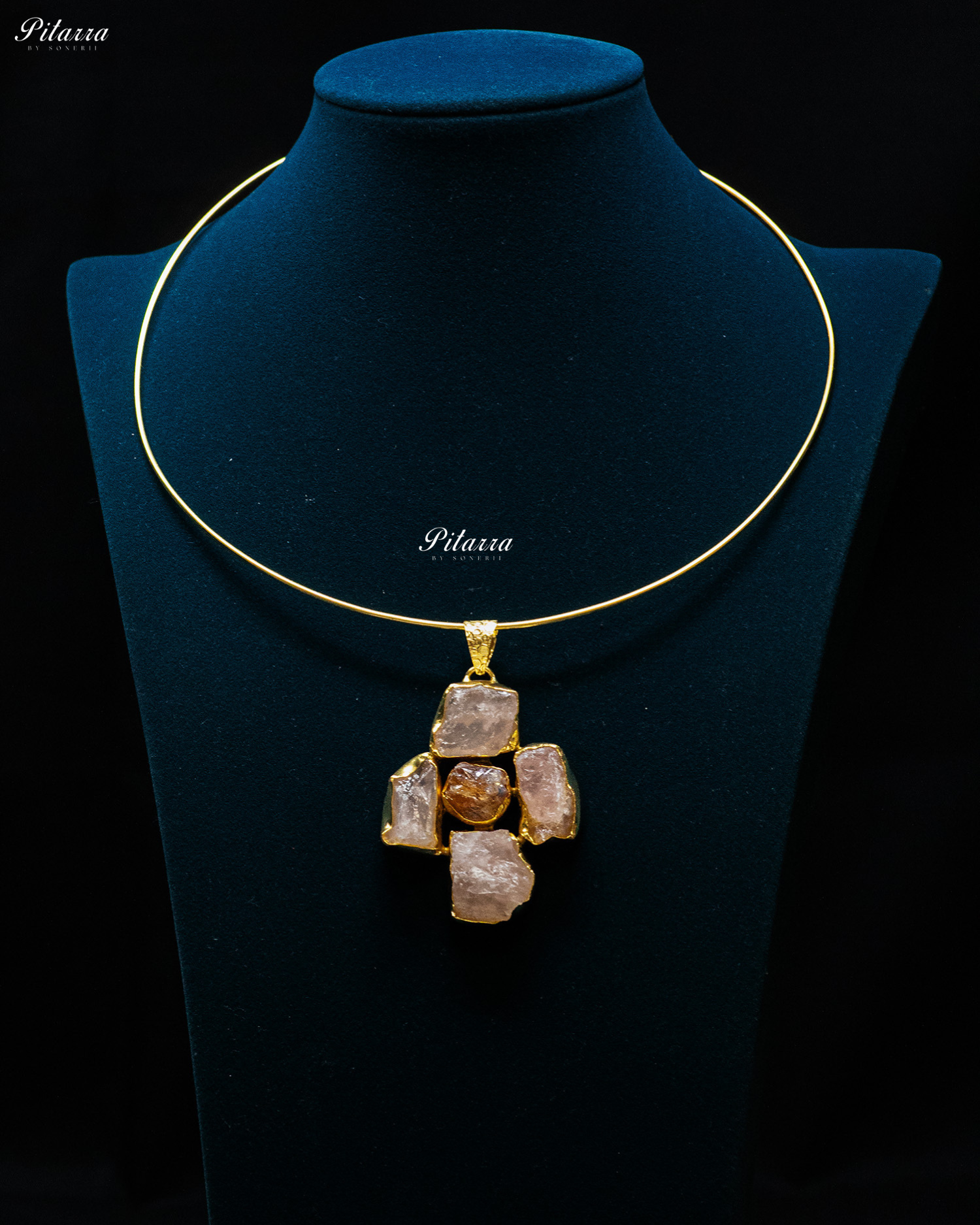 Golden Raw Stone Gold Plated Collar Pendant