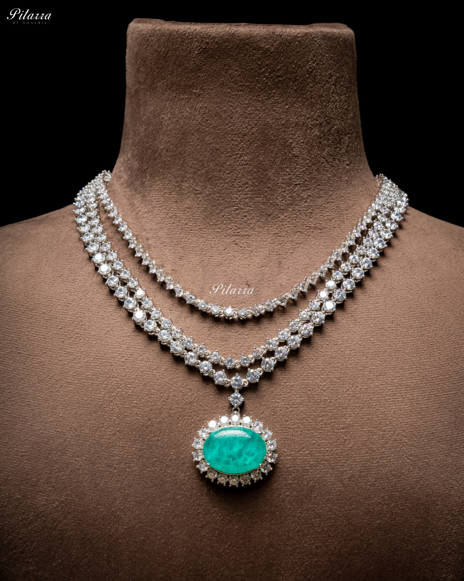 Mint Green Stone Cubic Zirconia Silver Necklace Set