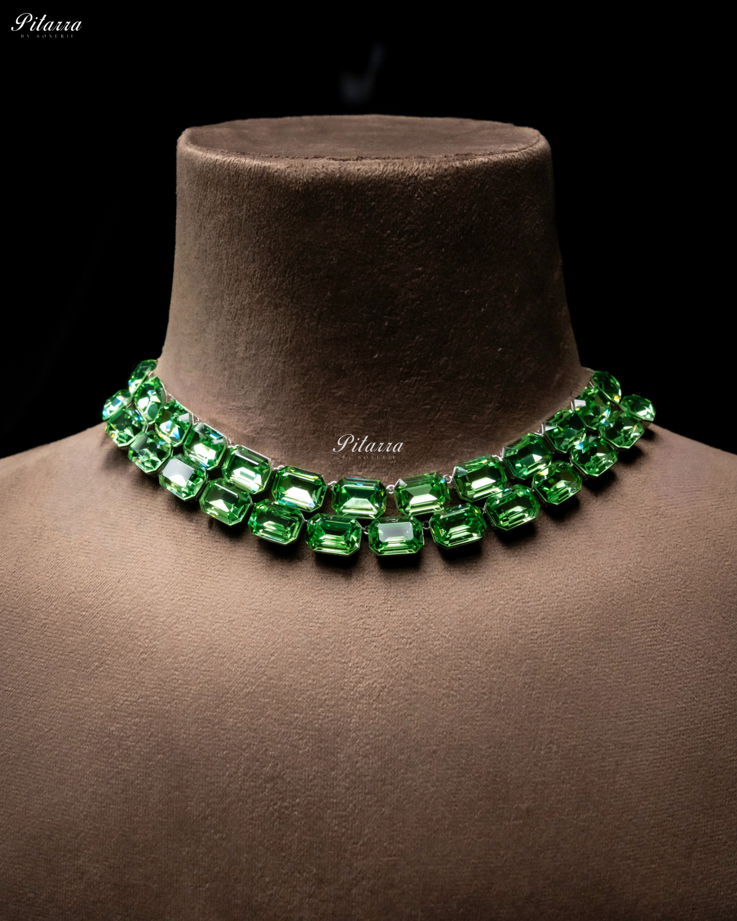 Octagon Cut Two Layer Green Oversized Crystal Necklace