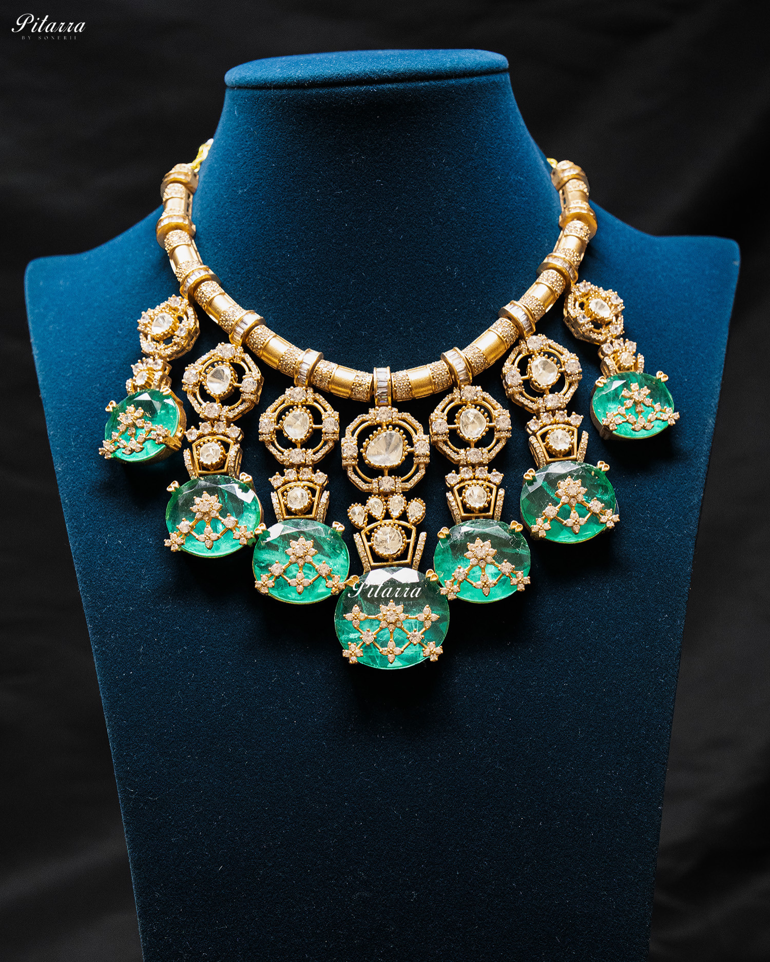 Green Big Stone Victorian Polki Kundan Necklace Set
