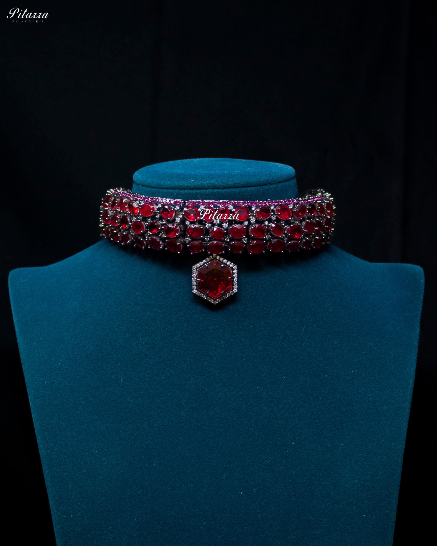 Red Ruby Stone Purple Lining Crystal Choker Set