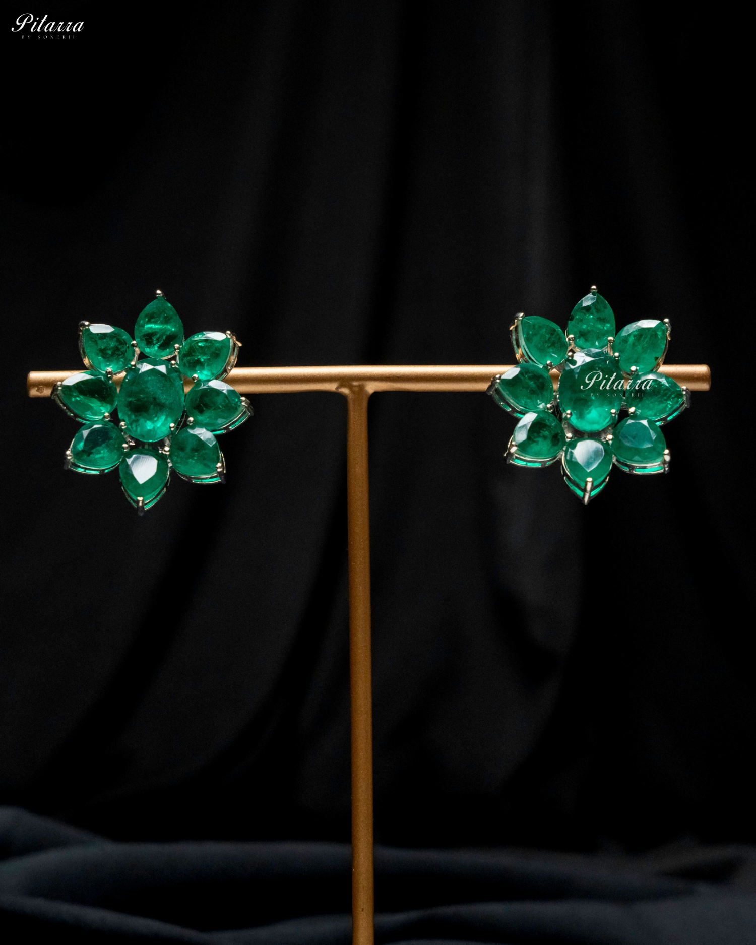 Emerald Floral Emerald Petals CZ Doublet Stud Earrings