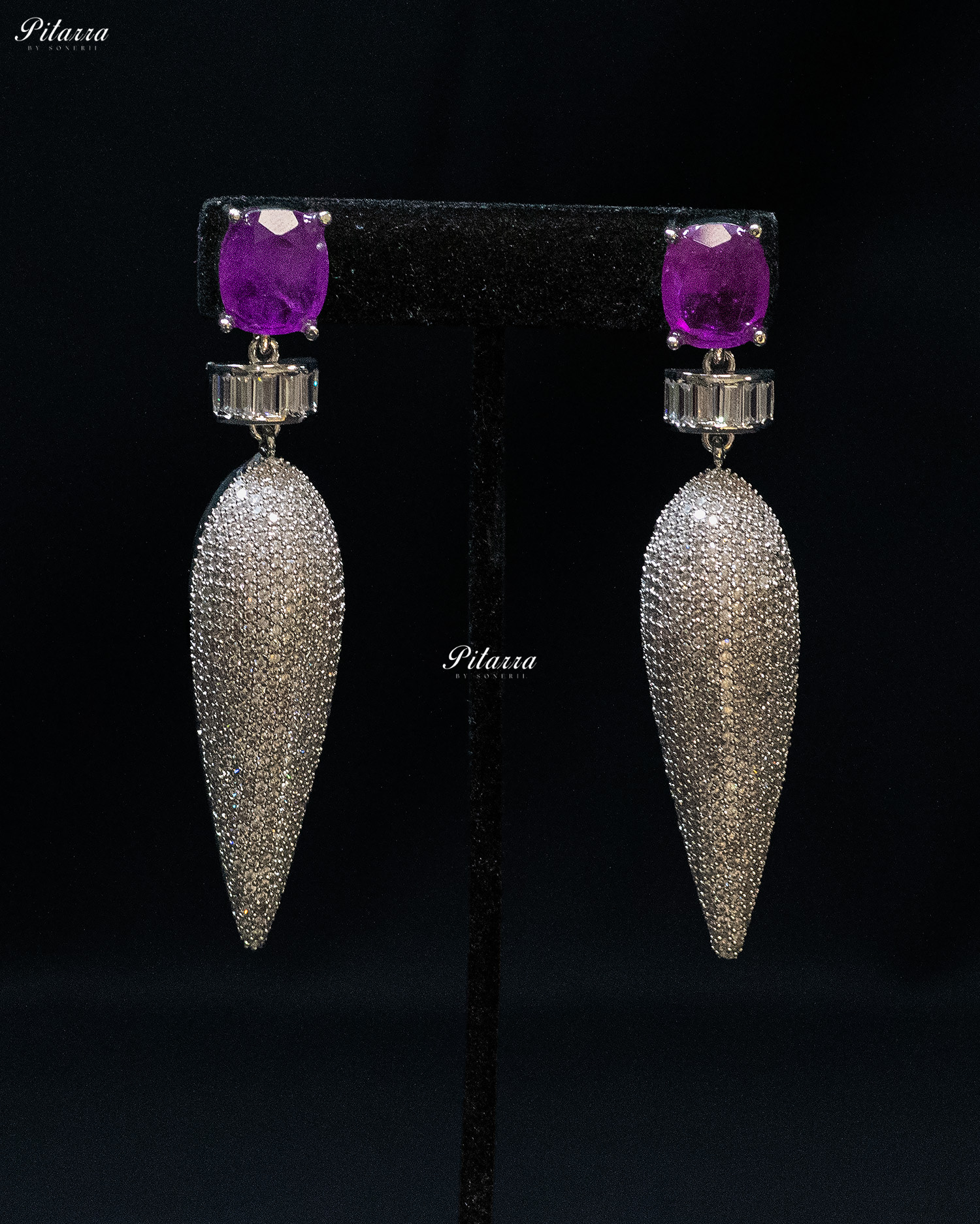 Purplish Stone Shiny Teardrop Doublet Dangler Earrings
