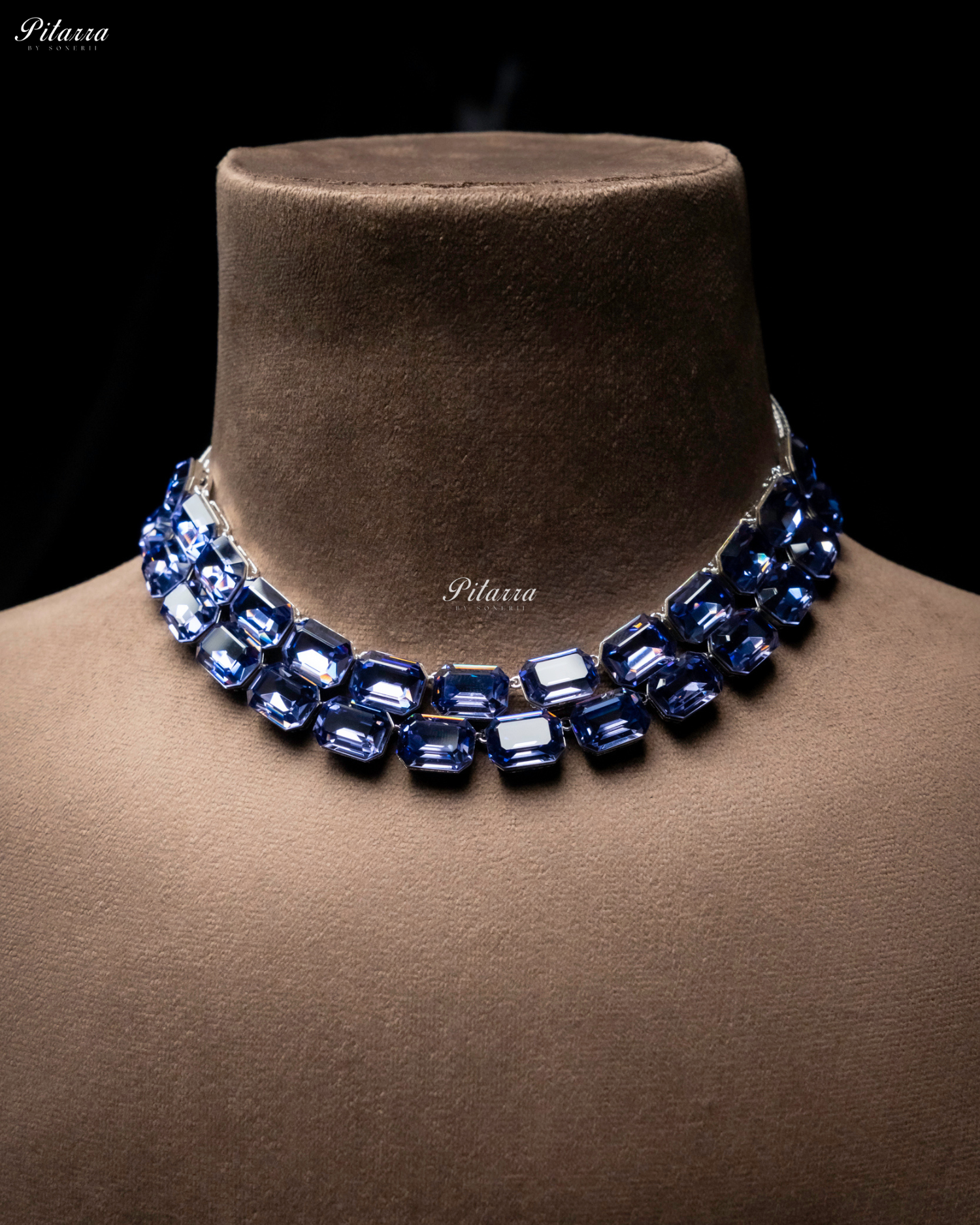 Octagon Cut Two Layer Blue Oversized Crystal Necklace