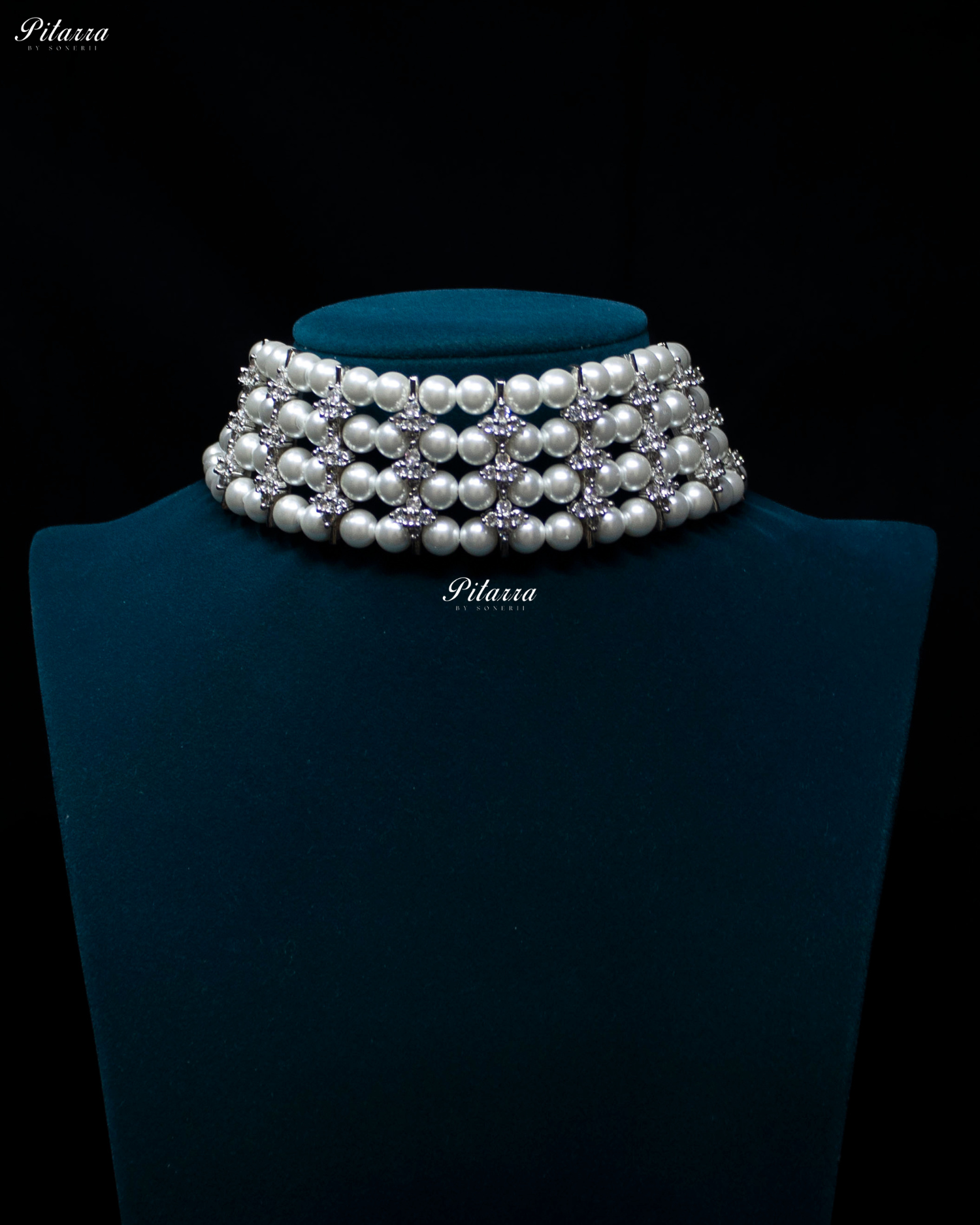 Four Layer Pearly Silver Dimonte Floret Necklace Set