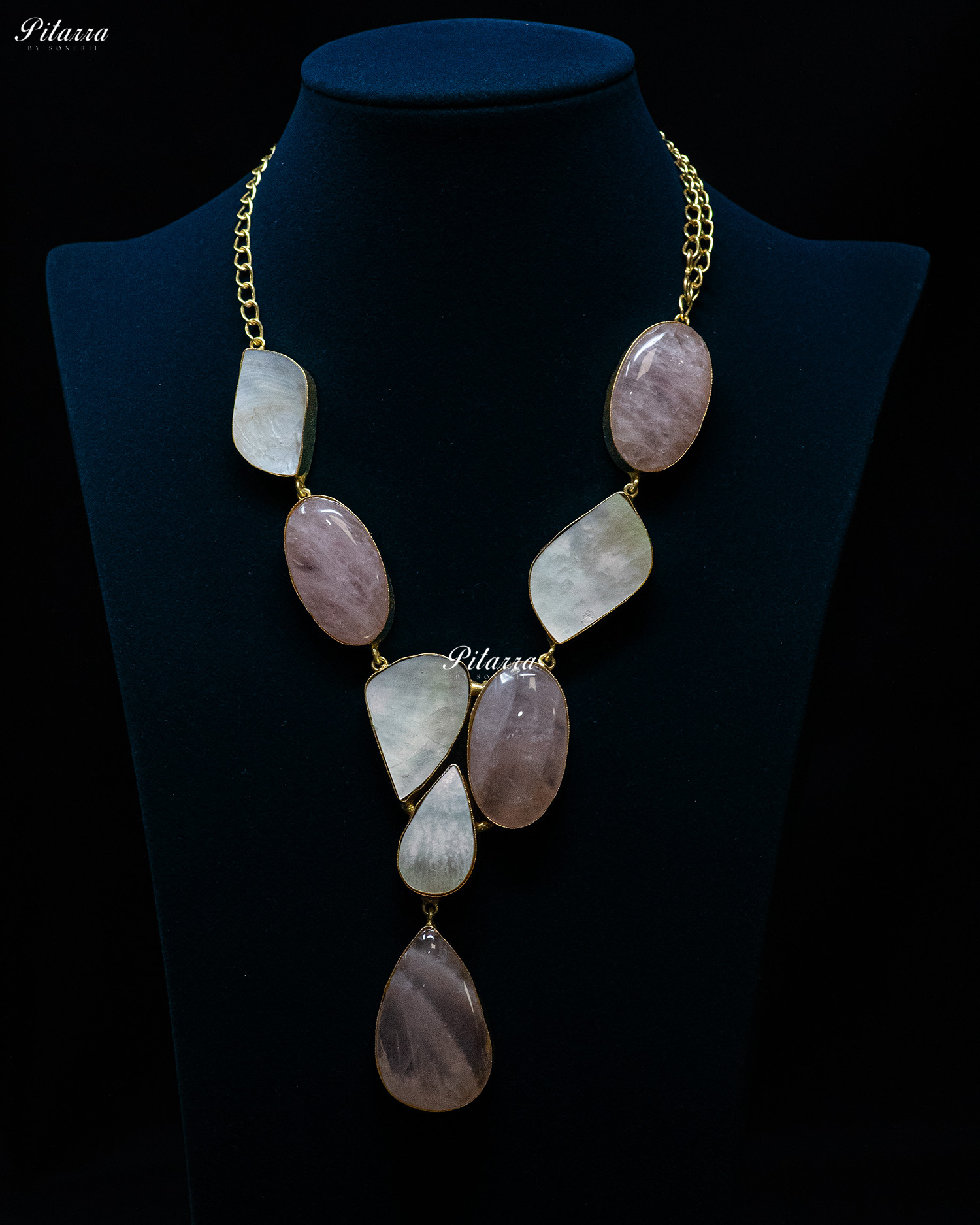 Peach Drop Sculptural Stone Long Statement Necklace Set