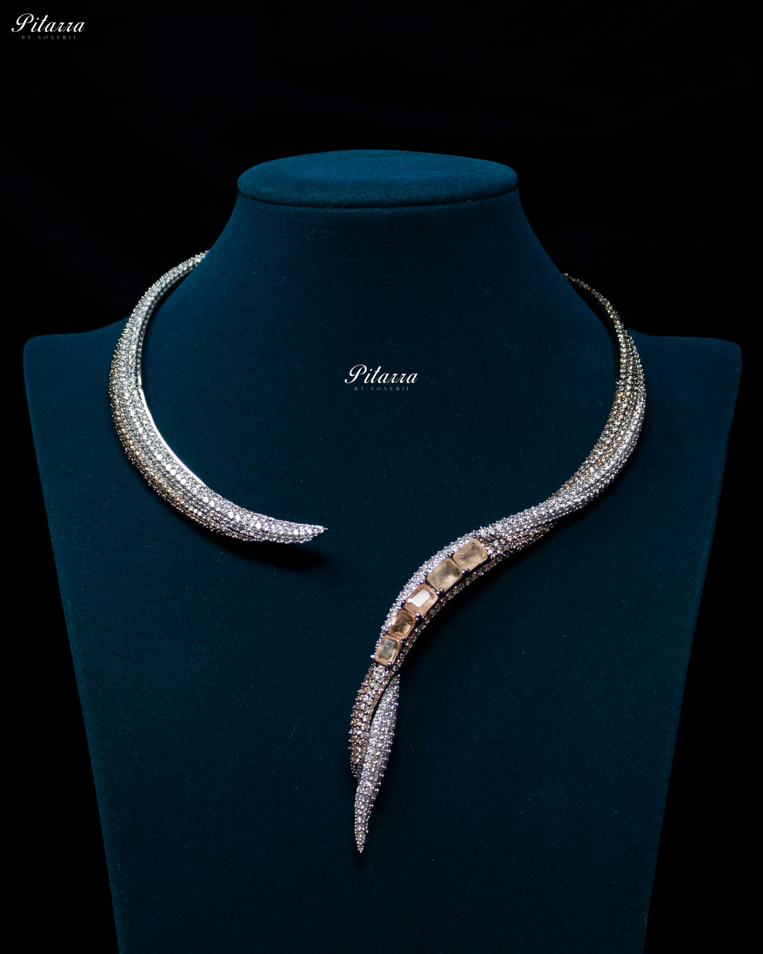 Peach Stone Sleek CZ Choker Statement Necklace Set