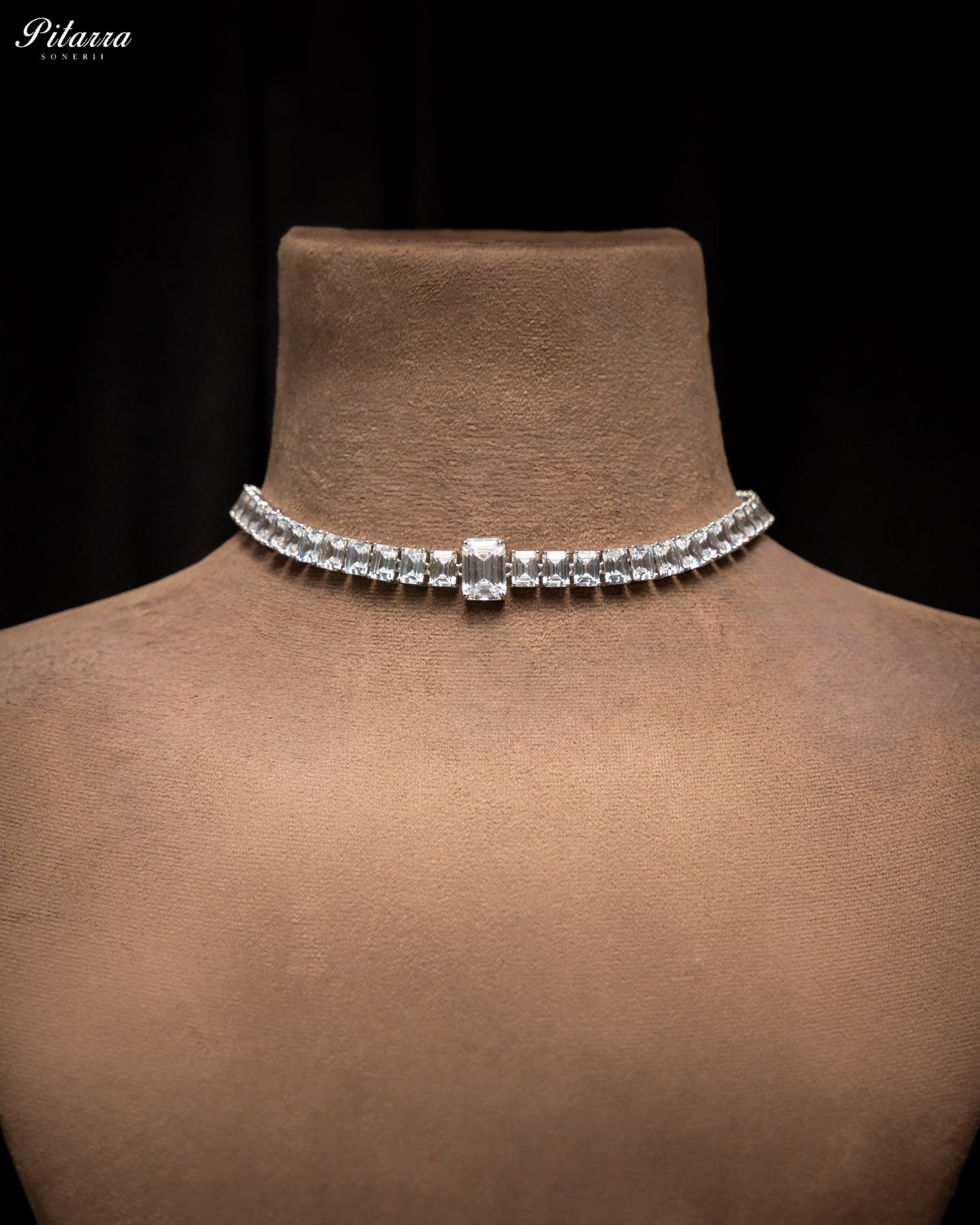 White Diamond Baguette Cut Tennis Choker Necklace