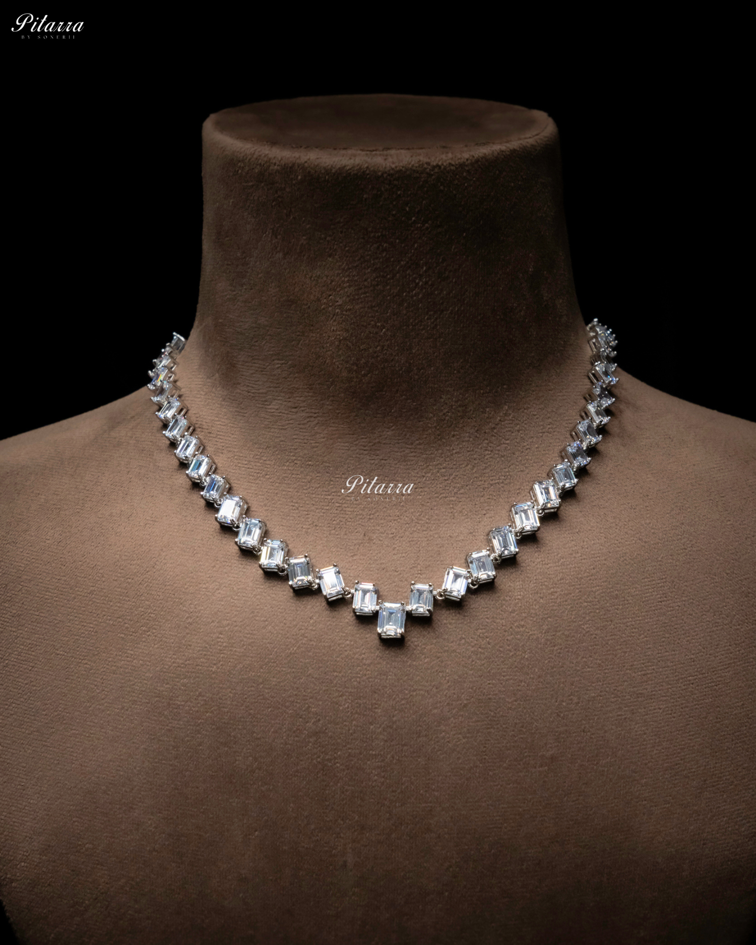 Small White Square Crystal CZ Necklace Set