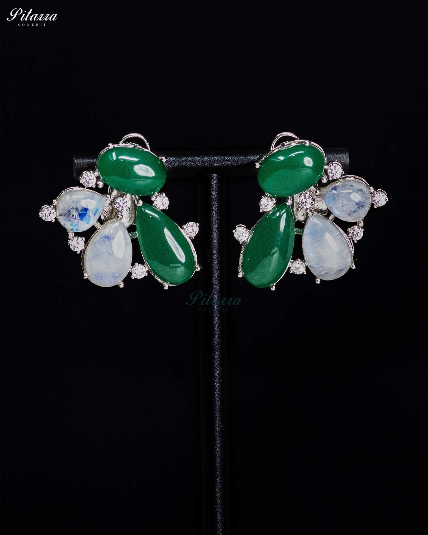 Green Stone Crystal Dangler Earrings