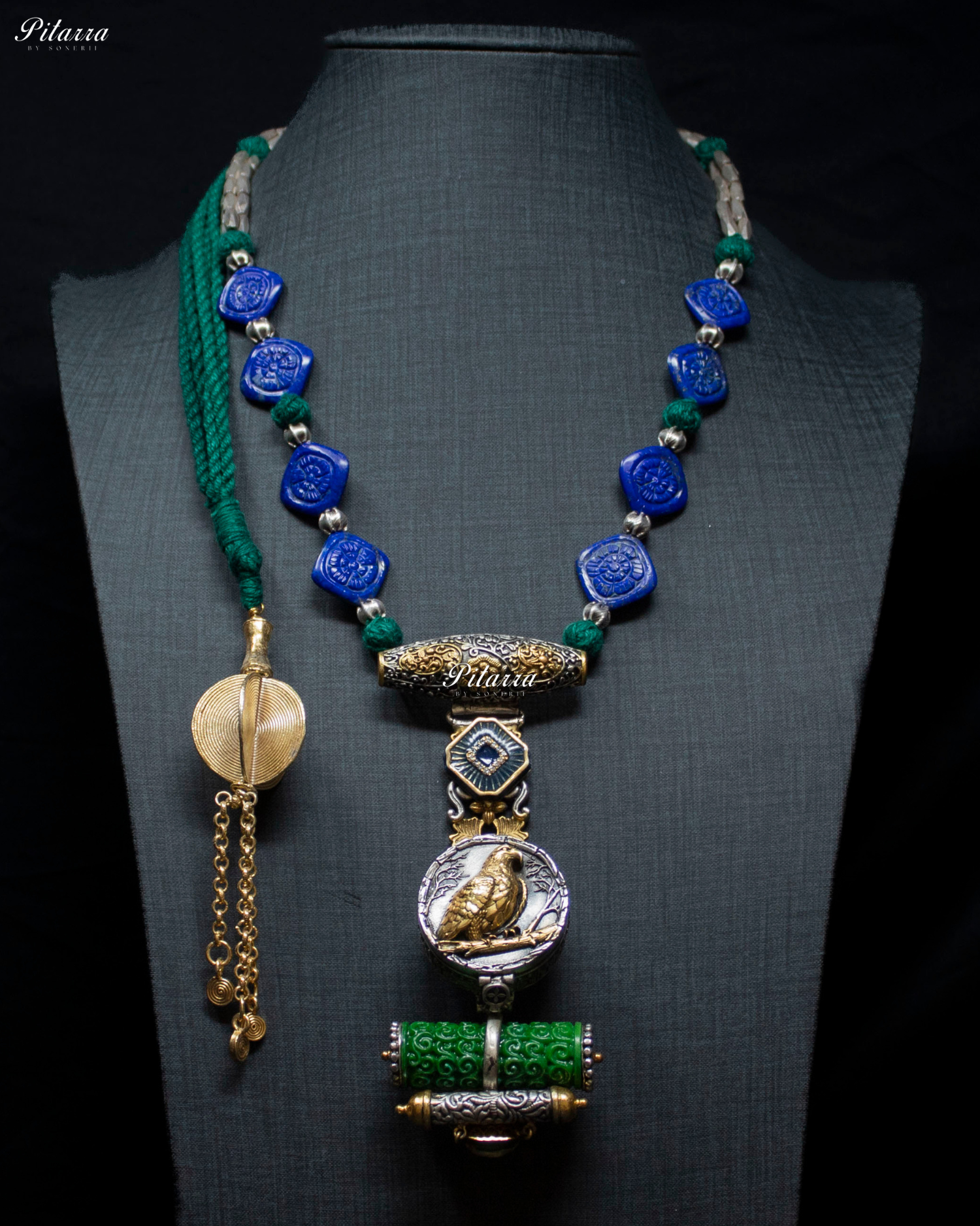 Bird Motif Blue Beaded 92.5 Silver Necklace
