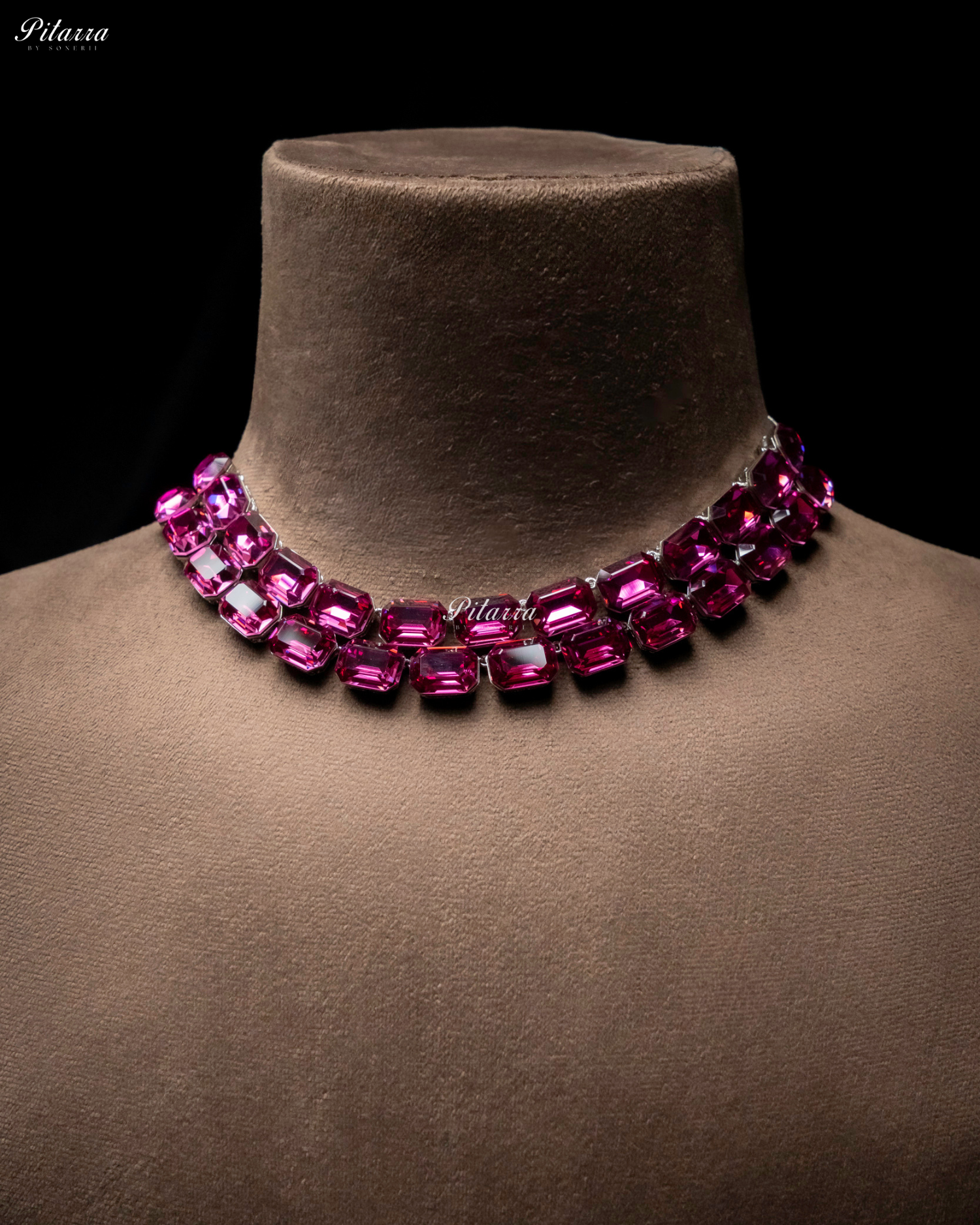 Octagon Cut Two Layer Pink Oversized Crystal Necklace