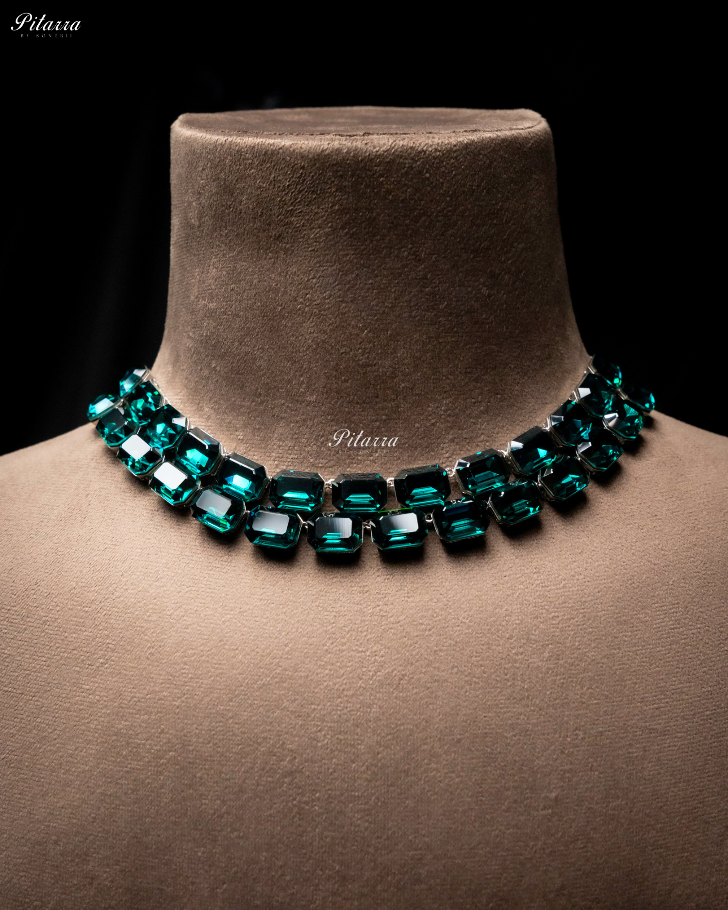 Octagon Cut Two Layer Emerald Oversized Crystal Necklace