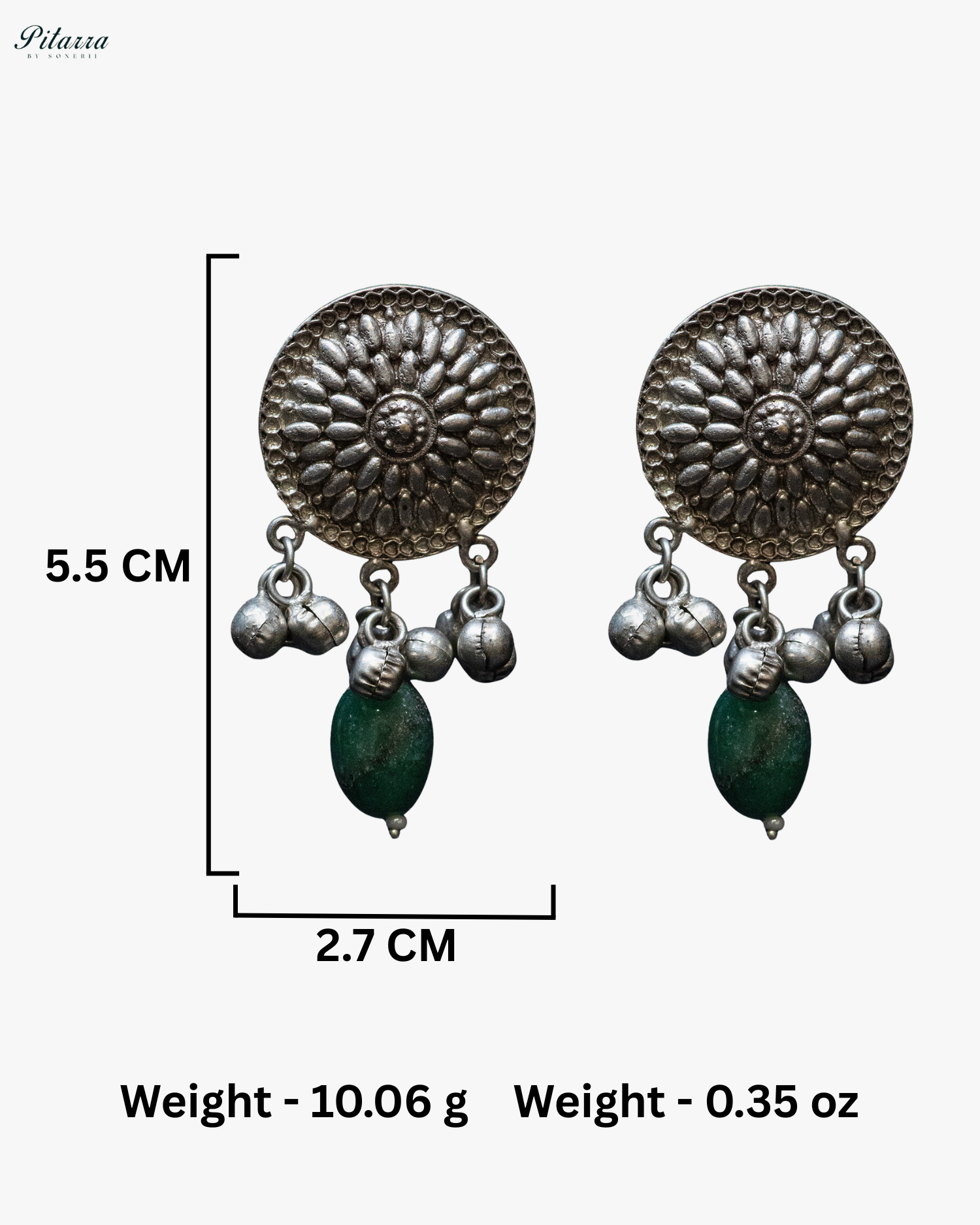 Antique Green Flora Design Long Silver Look Alike Necklace Set