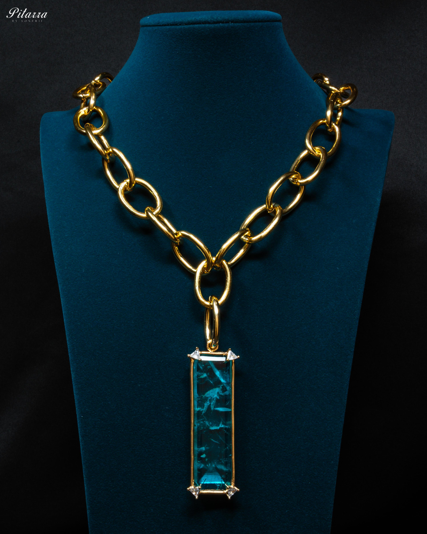 Rectangle Peach Crystal Doublet Chain Necklace
