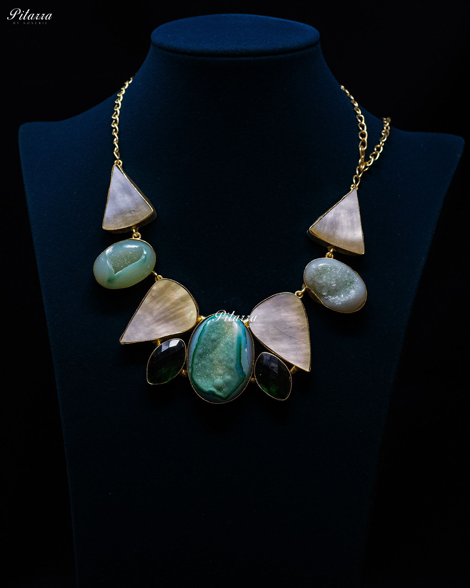 Green Drop Multi Sculptural Stone Statement Necklace Set