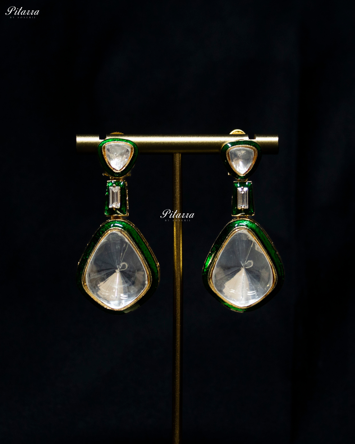 Emerald Kundan Meenakari Dangler Earrings