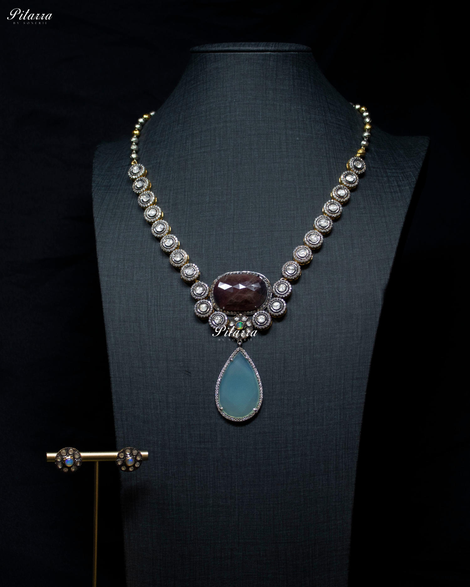 Blue Stone Victorian Elegance 92.5 Silver Necklace Set