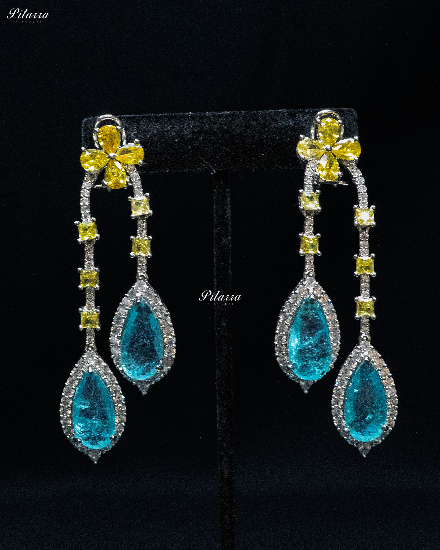 Pitarra Turquoise and Yellow Gold Finish Dangler Earrings