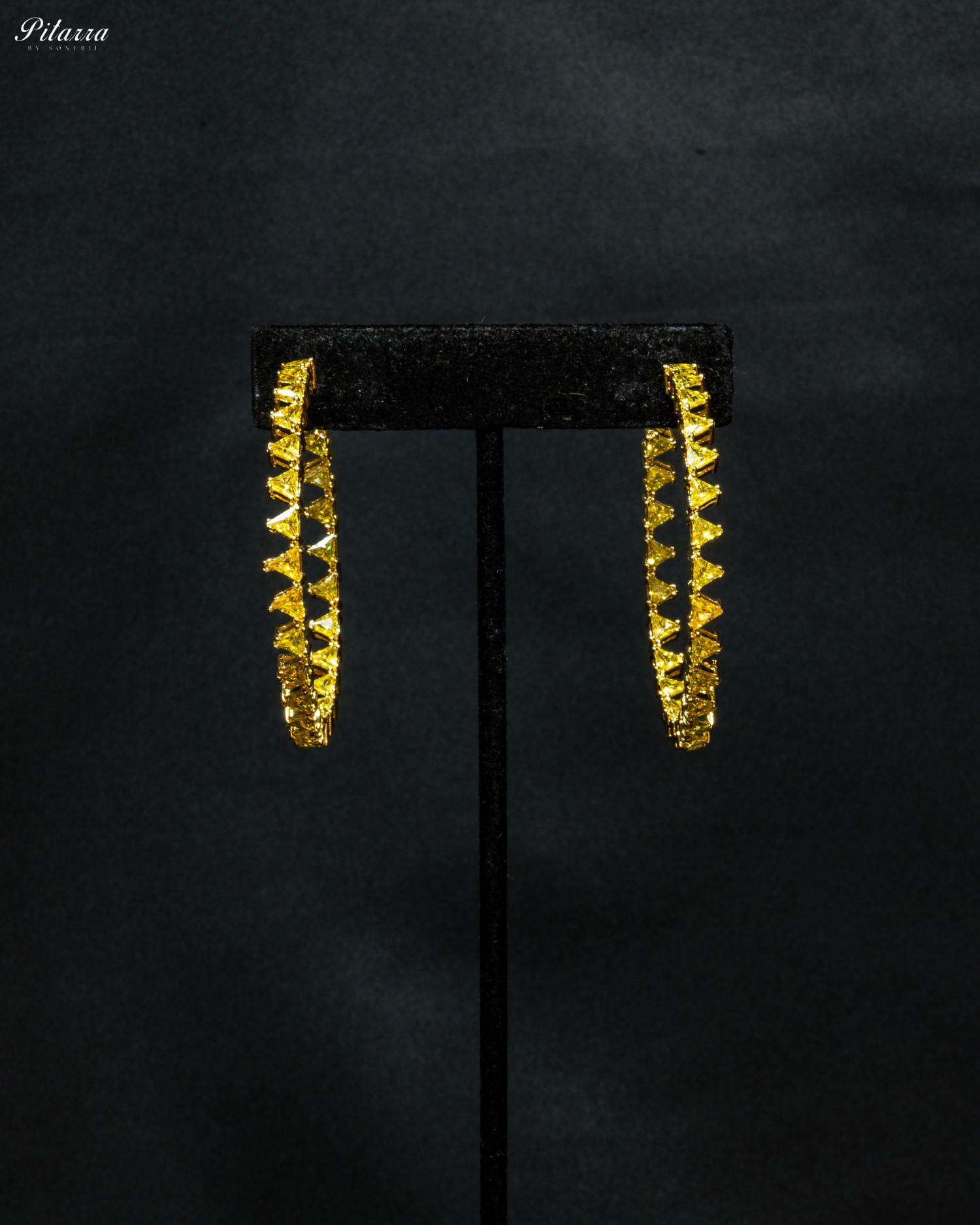 Yellow Stone Gold Finish Crystal Hoop Earrings