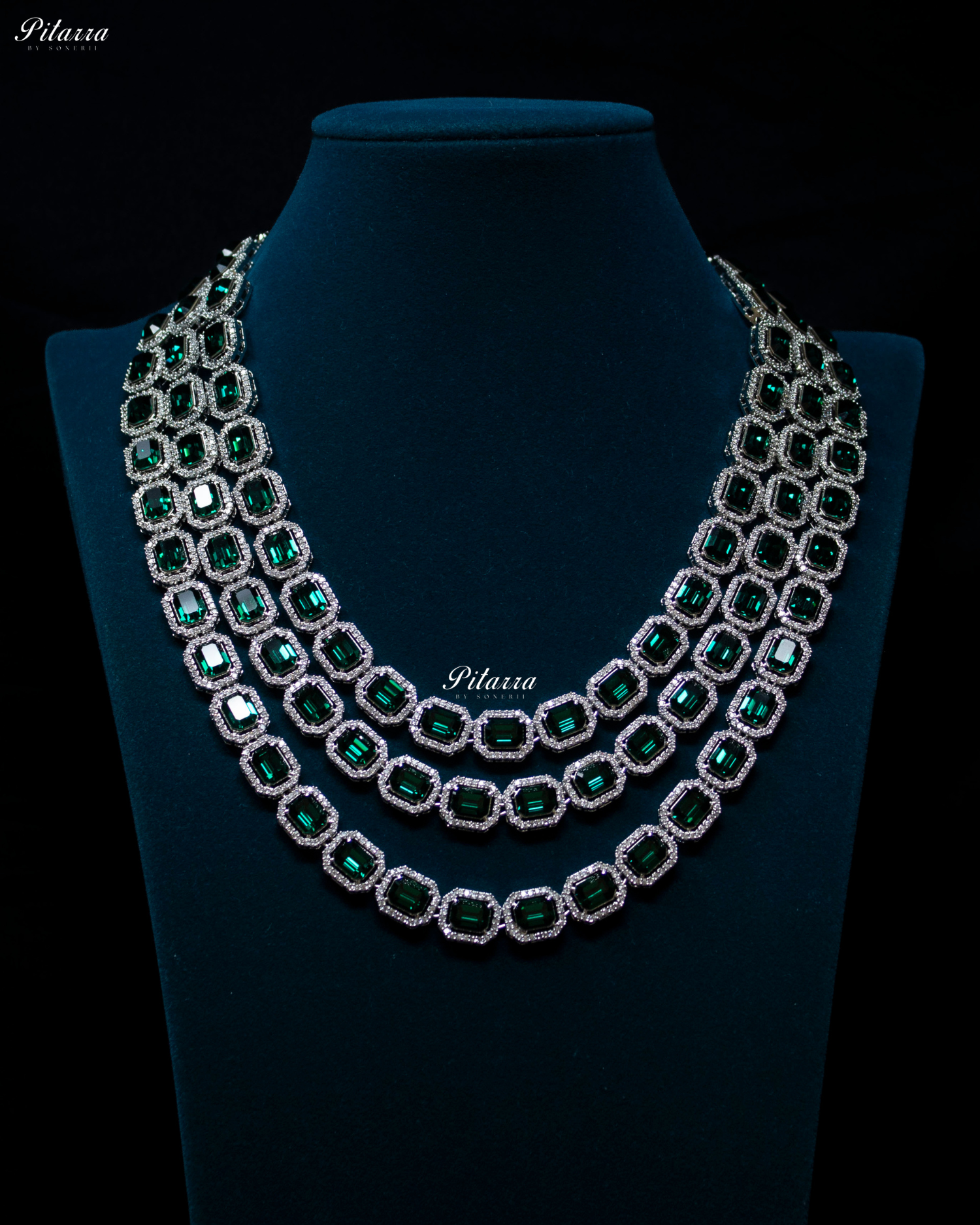 Multi Layer Emerald Rectangle Crystal Necklace Set