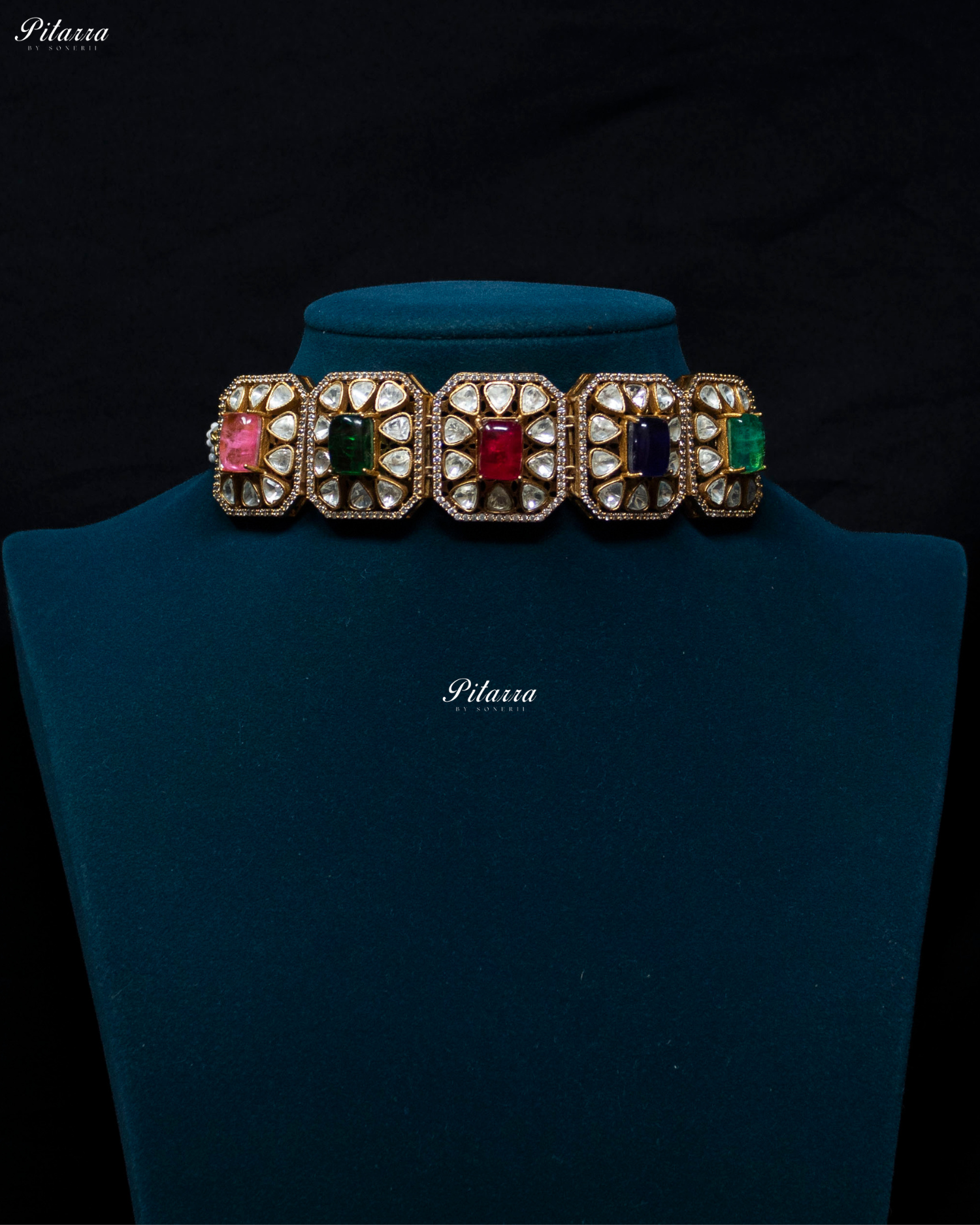 Multicolor Square Stone Polki Kundan Choker Set