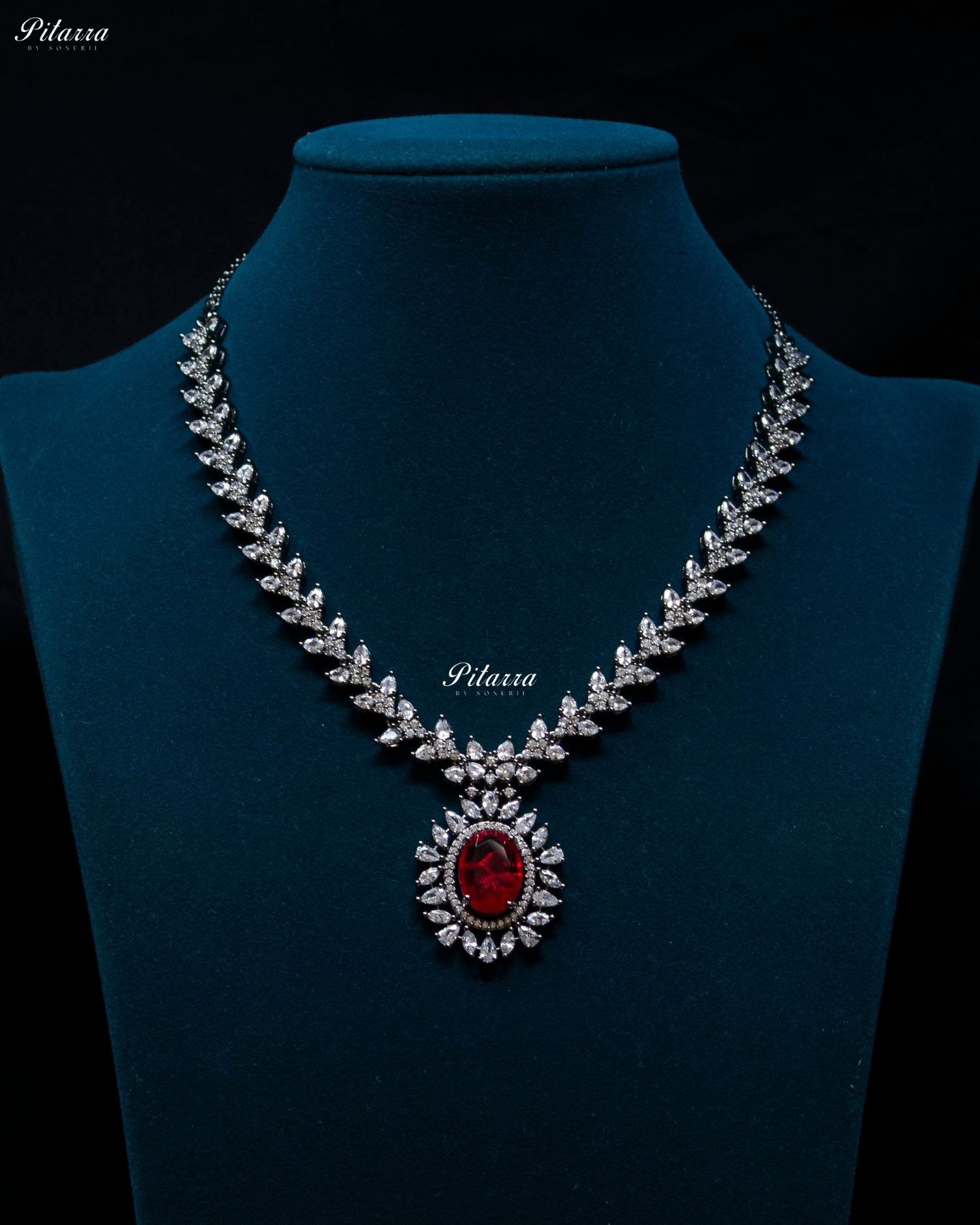 Red Color Stones Dazzling Cubic Zirconia Necklace Set