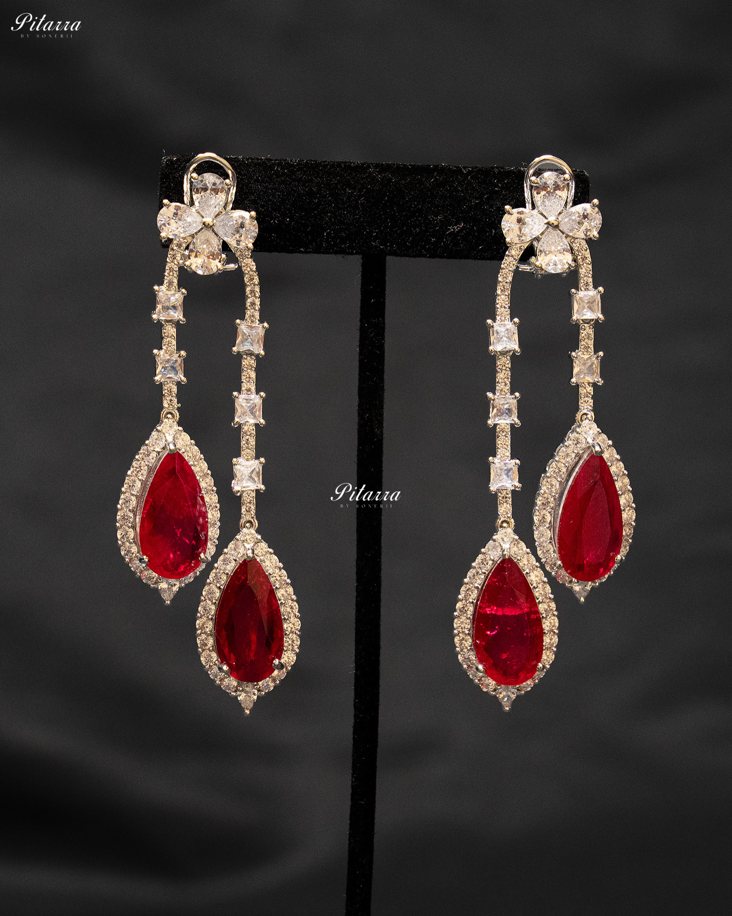 Pitarra Red and Gold Finish Dangler Earrings