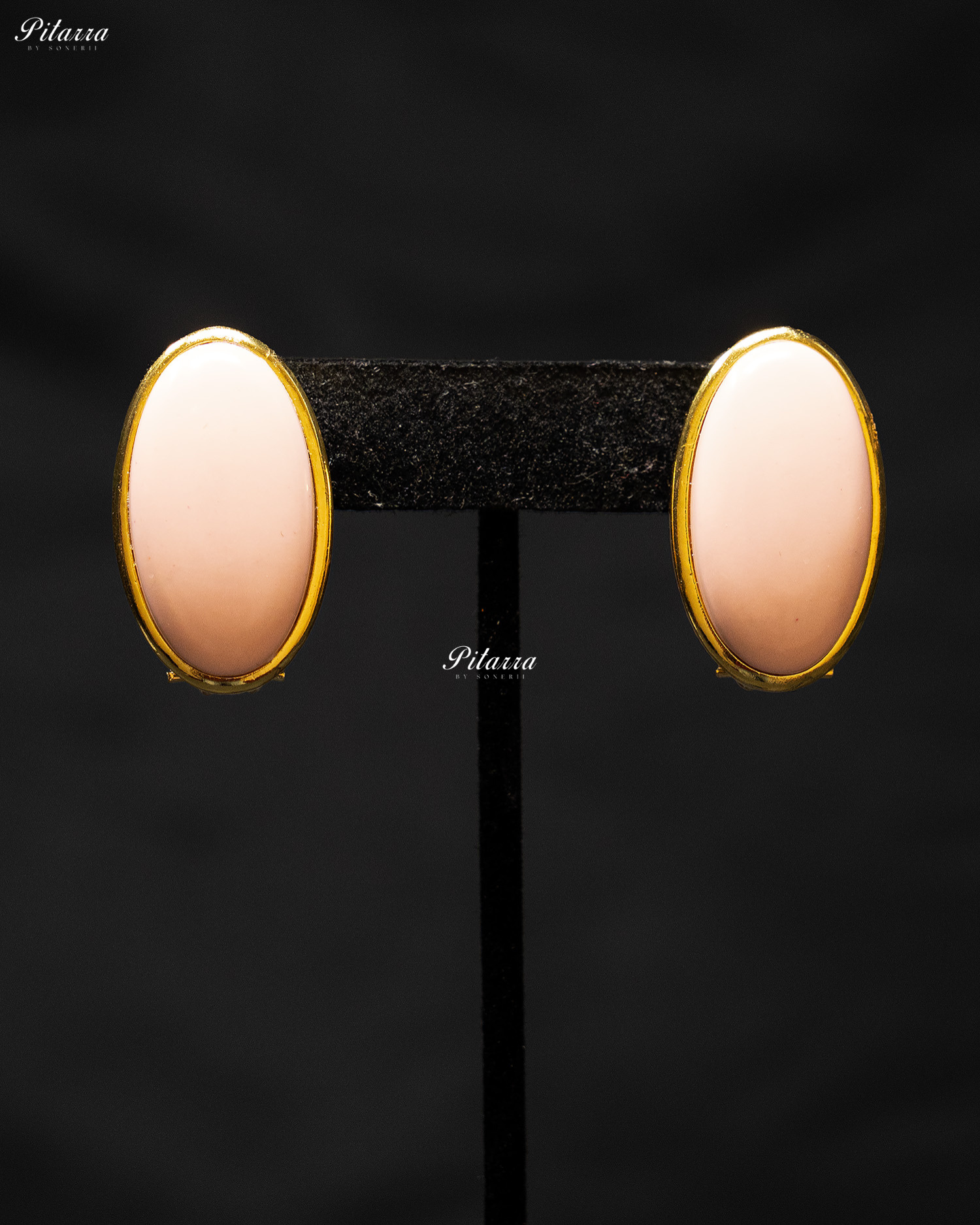 Peach Oval Shape Gold Tone Stud Earrings