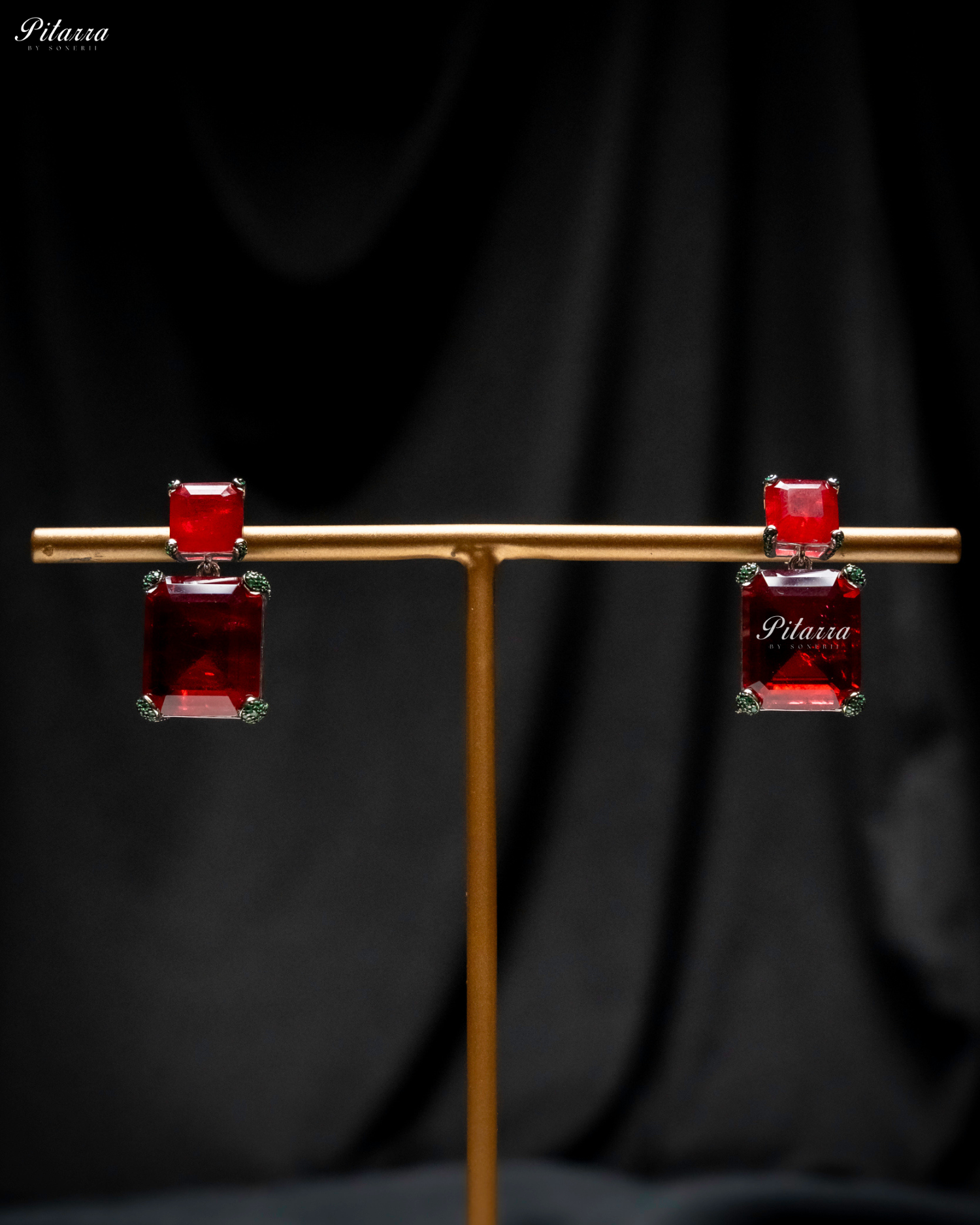 Ruby Red Stone Square 92.5 Silver Stud Earrings