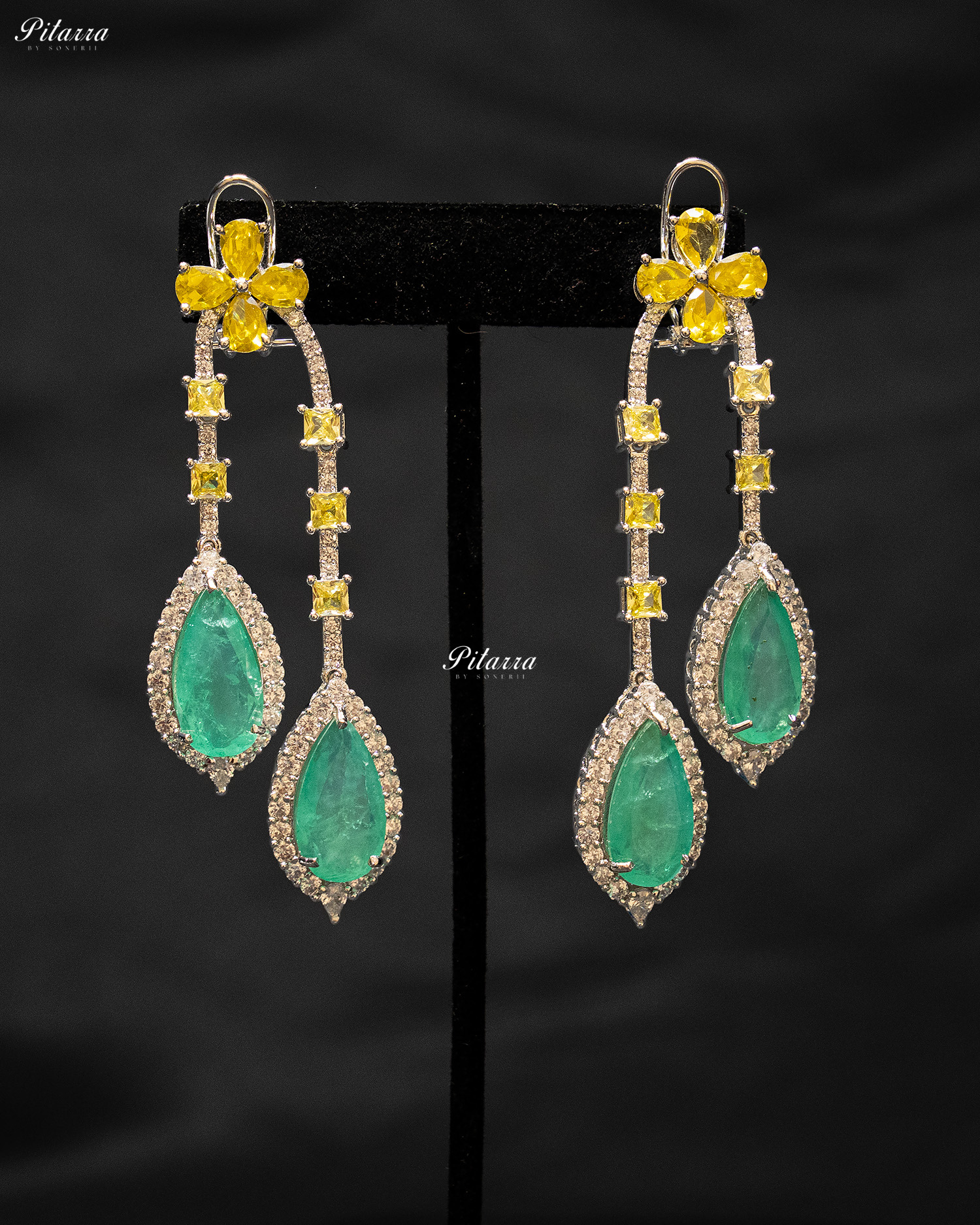 Pitarra Green and Yellow Gold Finish Dangler Earrings
